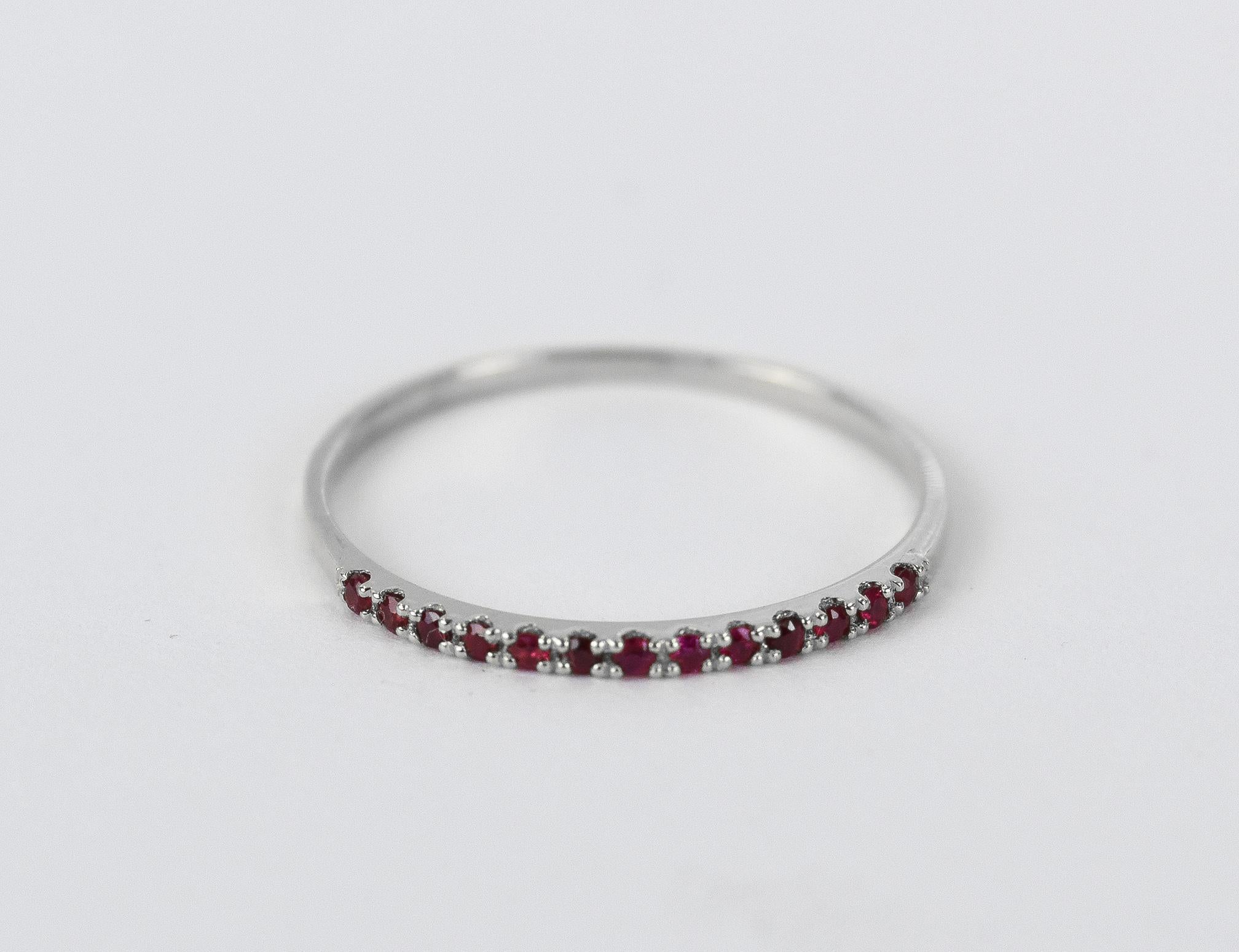 For Sale:  14k Solid Gold Natural Ruby Half Eternity Ring July Birth Stone Ring 3