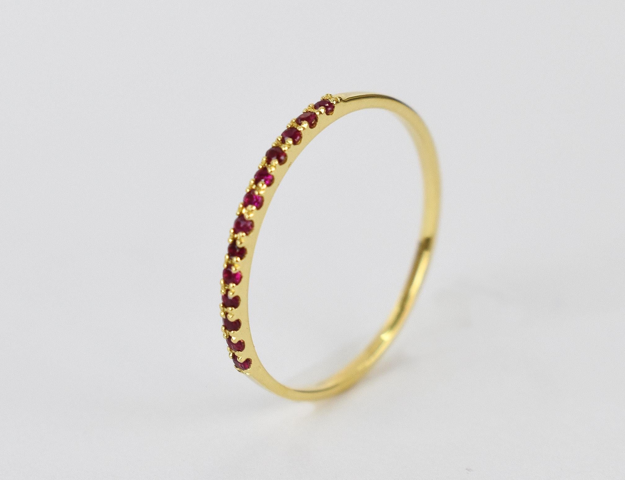 For Sale:  14k Solid Gold Natural Ruby Half Eternity Ring July Birth Stone Ring 4