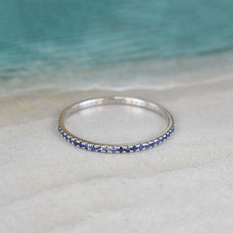 For Sale:  14k Solid Gold Natural Sapphire Ring Full Eternity Ring 5