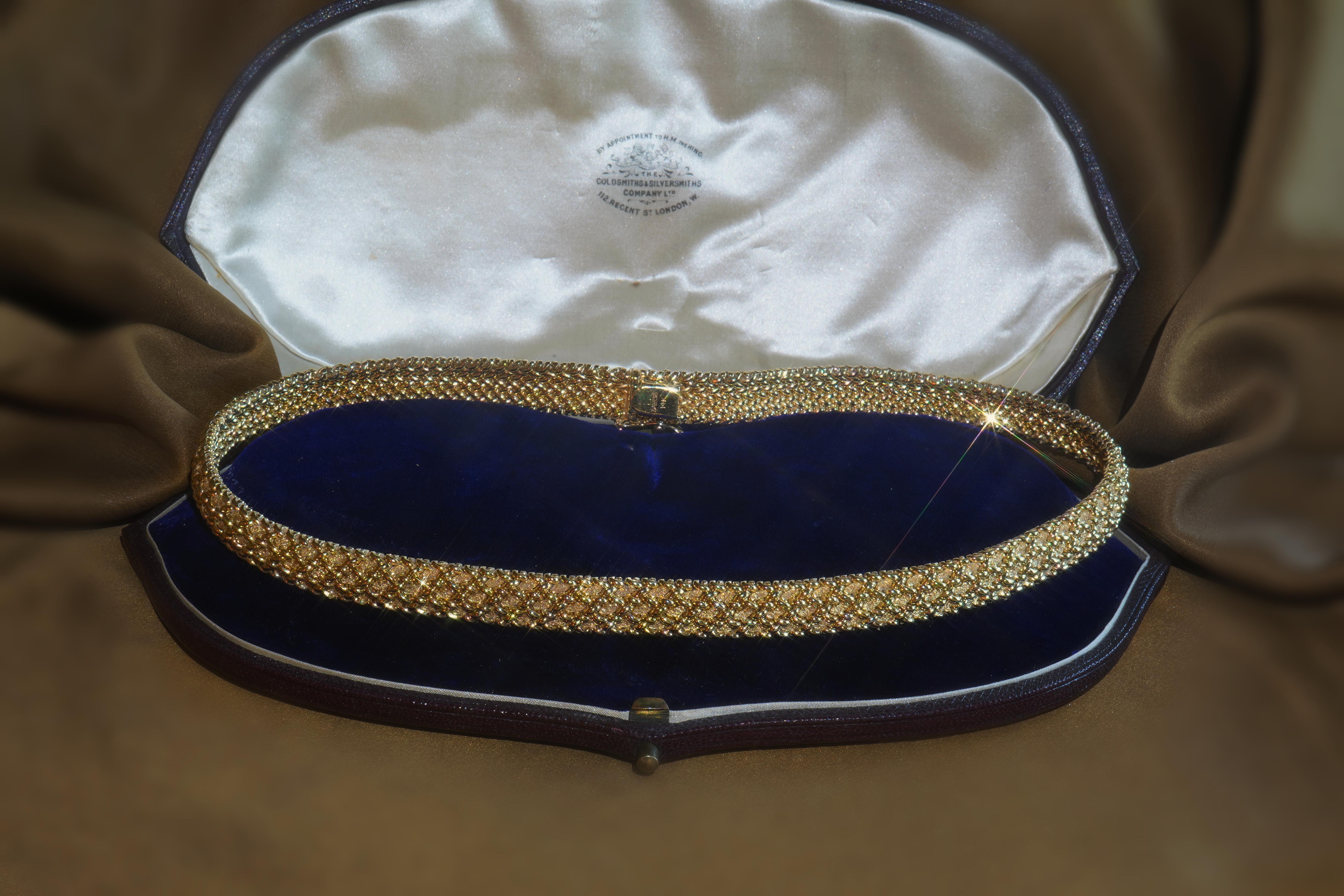 14K Solid Gold Necklace Vintage Choker Omega Chain Mesh Collar Fine Estate Huge 1