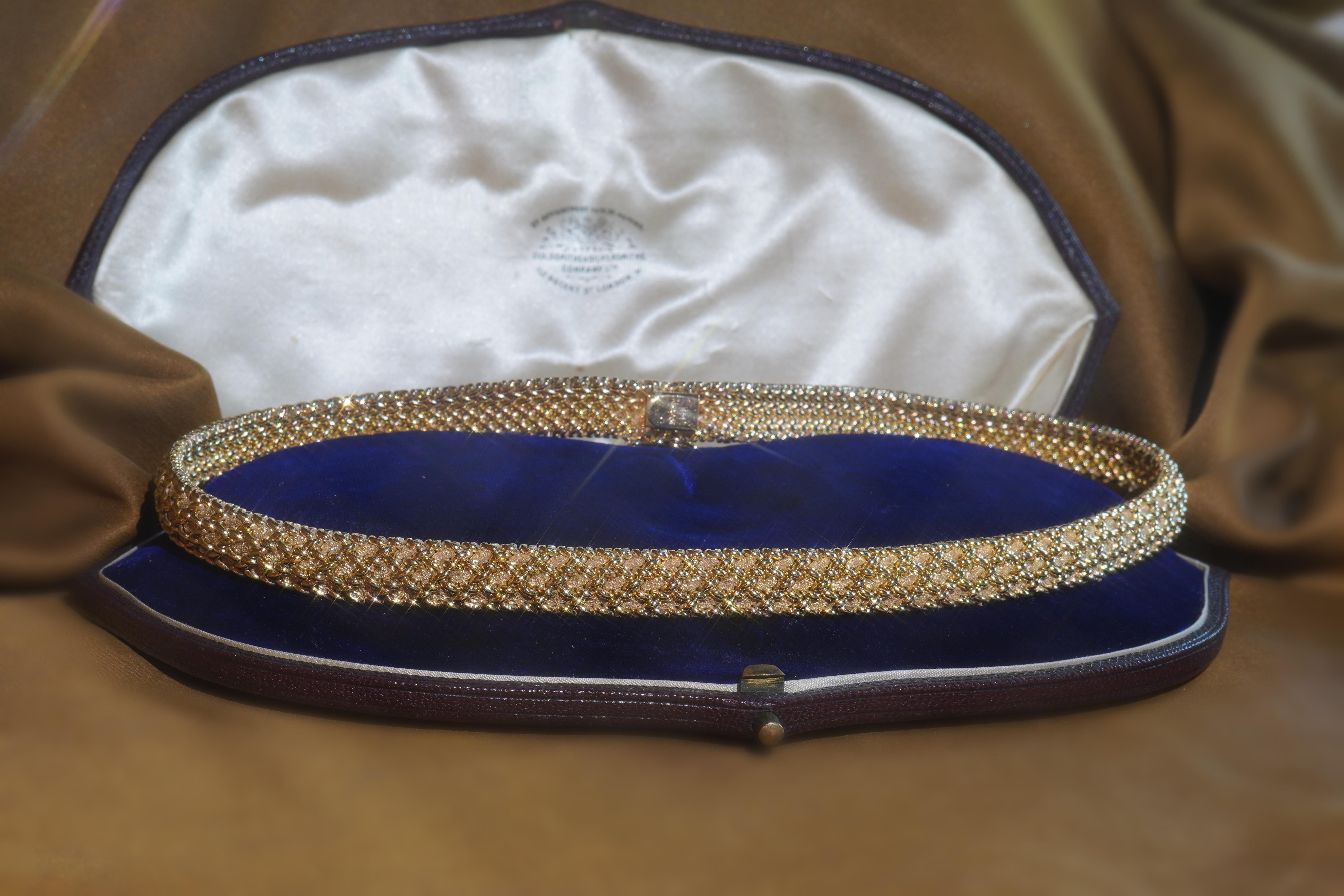 14K Solid Gold Necklace Vintage Choker Omega Chain Mesh Collar Fine Estate Huge 4