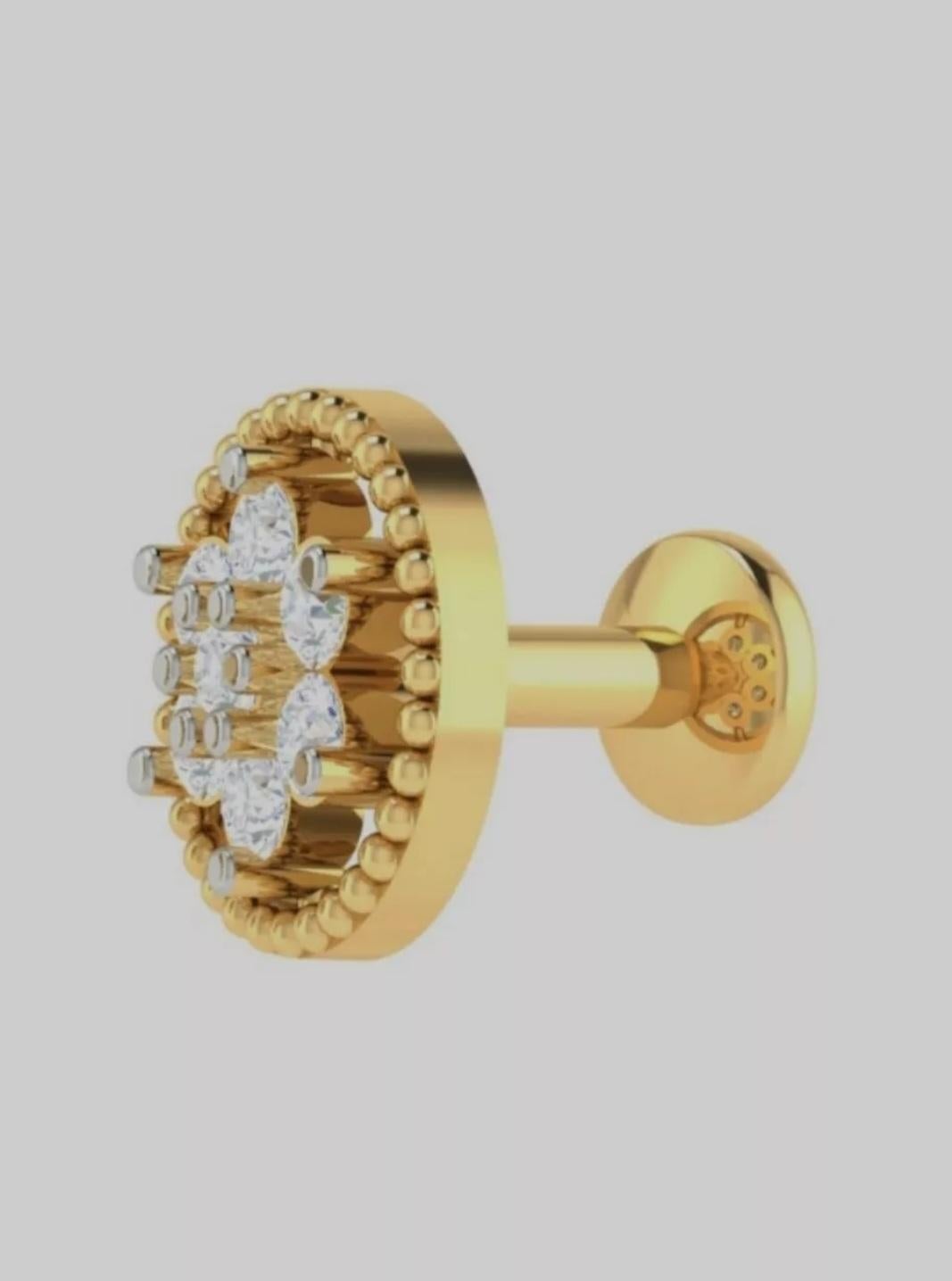 14K Solid Gold Nose Pin Body Piercing Jewelry Diamond nose Stud Wedding Gift In New Condition For Sale In Chicago, IL