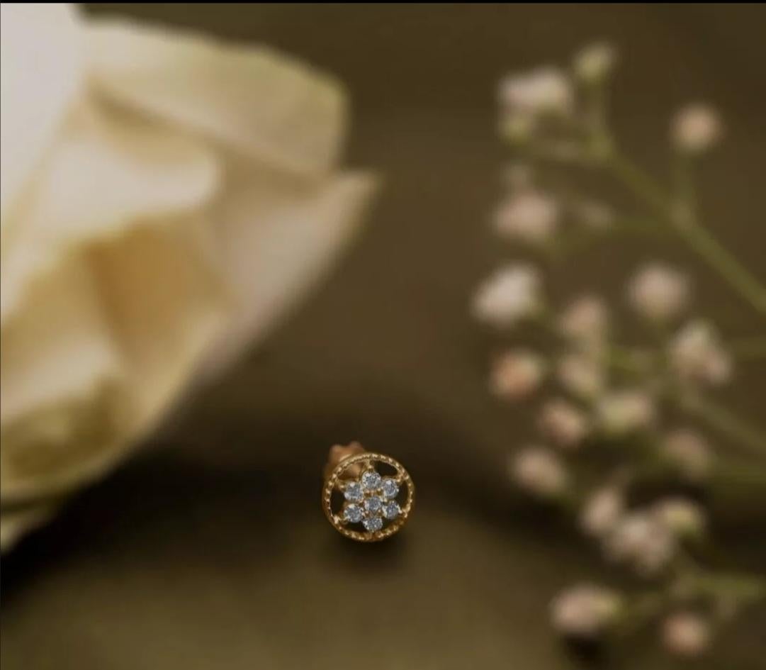 Women's 14K Solid Gold Nose Pin Body Piercing Jewelry Diamond nose Stud Wedding Gift For Sale