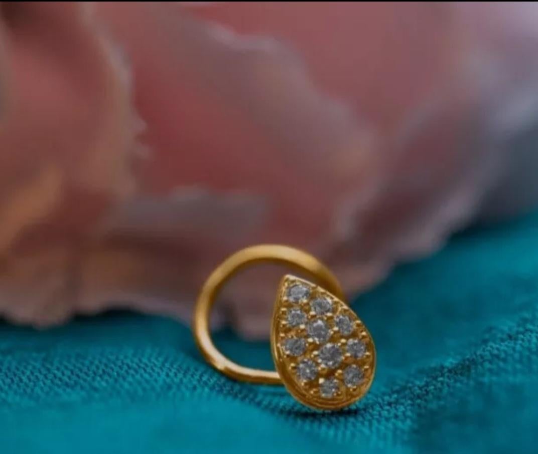Round Cut 14K Solid Gold Nose Pin Body Piercing Jewelry Diamond nose Stud Women jewelry For Sale