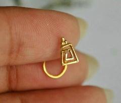 14k Solid Gold Nose Pin Trapezium Spiral Nose Stud Geometric Body Piercing Ring.