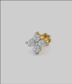 14K Solid Gold Nose Tagus Lobe Stud Cluster Diamond Flatback Pin Piercing Gift