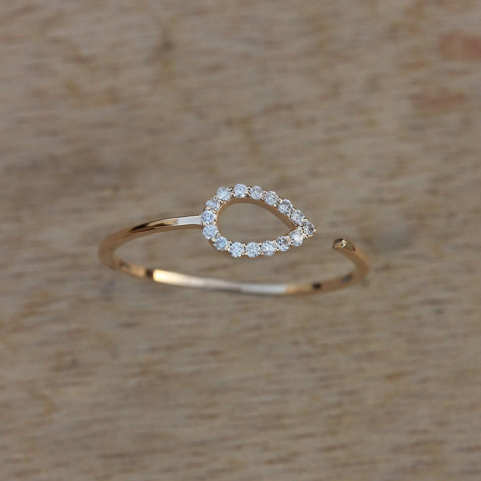 14K Solid Gold Open Band Pave Diamond Ring Beautiful Diamond Geschenk für Frauen. im Angebot 7