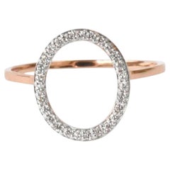 14k Solid Gold Open Circle Diamond Ring Semi-Oval Proposal Ring