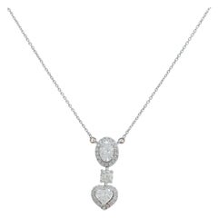 14K Solid Gold Oval Heart Drop Three Stone Necklace with Diamonds(Certified)