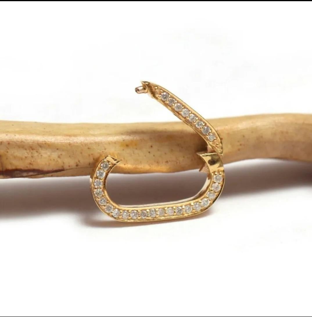 Art Deco 14K Solid Gold Oval Shape Lobster Clasps Diamond Carabiner Pendant Christmas.