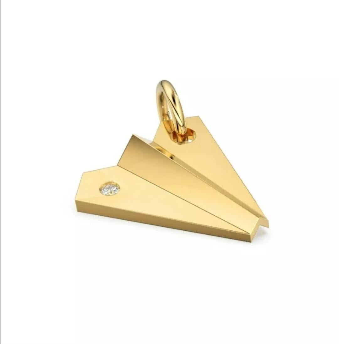 14K Solid Gold paper Plane Charm Pendant Natural Diamond pendant gold Charms For Sale 4