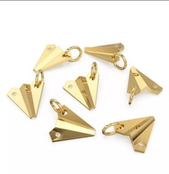 14K Solid Gold paper Plane Charm Pendant Natural Diamond pendant gold Charms