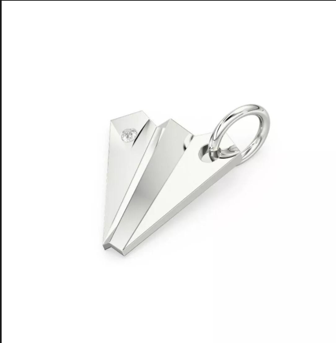 Round Cut 14K Solid Gold paper Plane Charm Pendant Natural Diamond pendant gold Charms For Sale