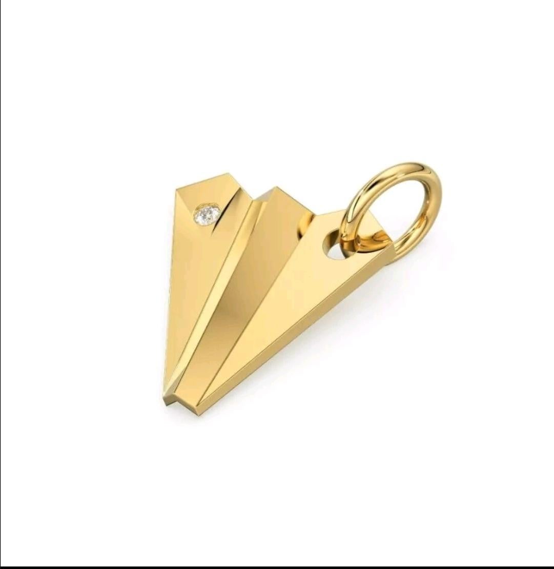 Women's or Men's 14K Solid Gold paper Plane Charm Pendant Natural Diamond pendant gold Charms For Sale