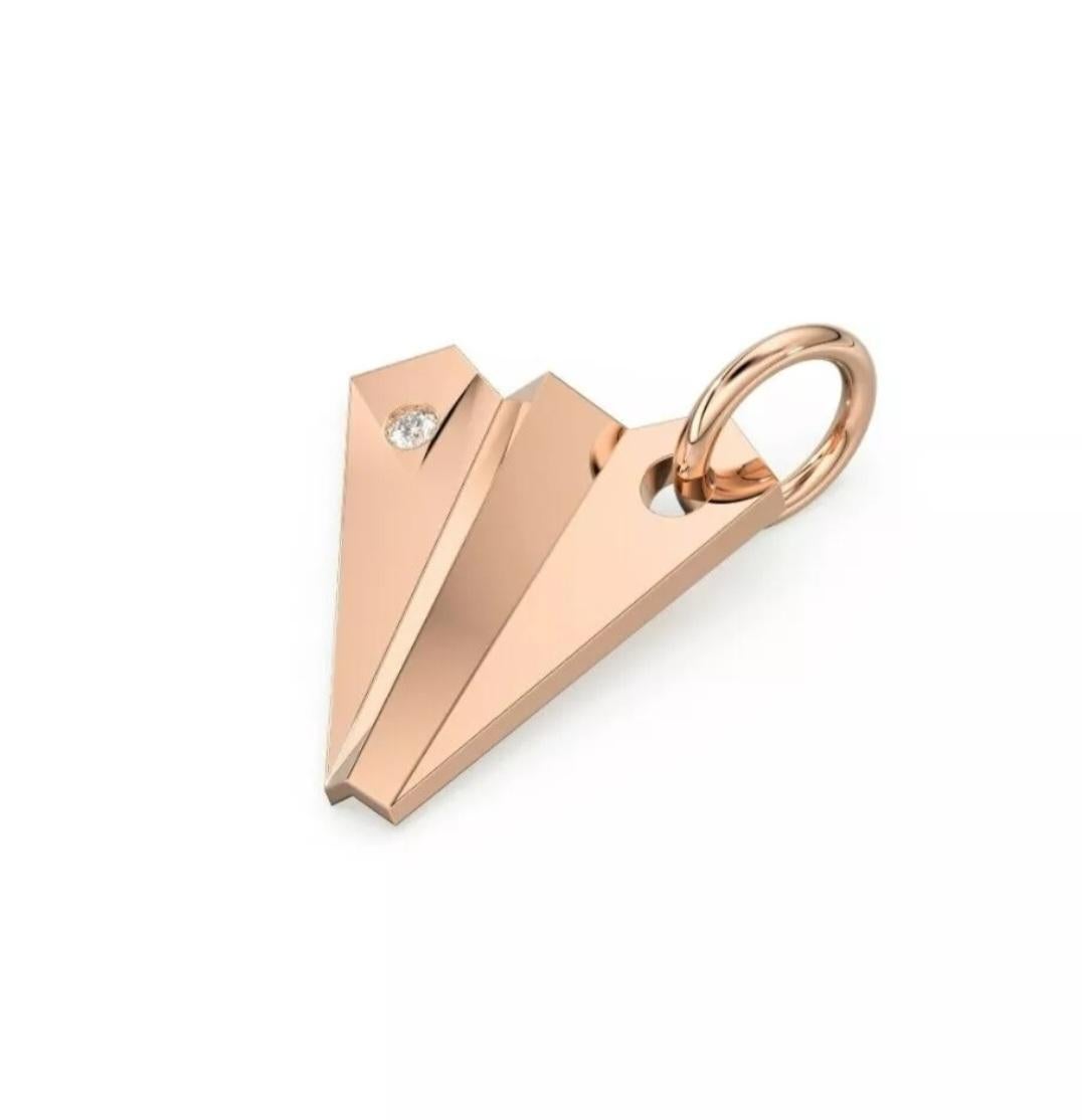 14K Solid Gold paper Plane Charm Pendant Natural Diamond pendant gold Charms For Sale 2