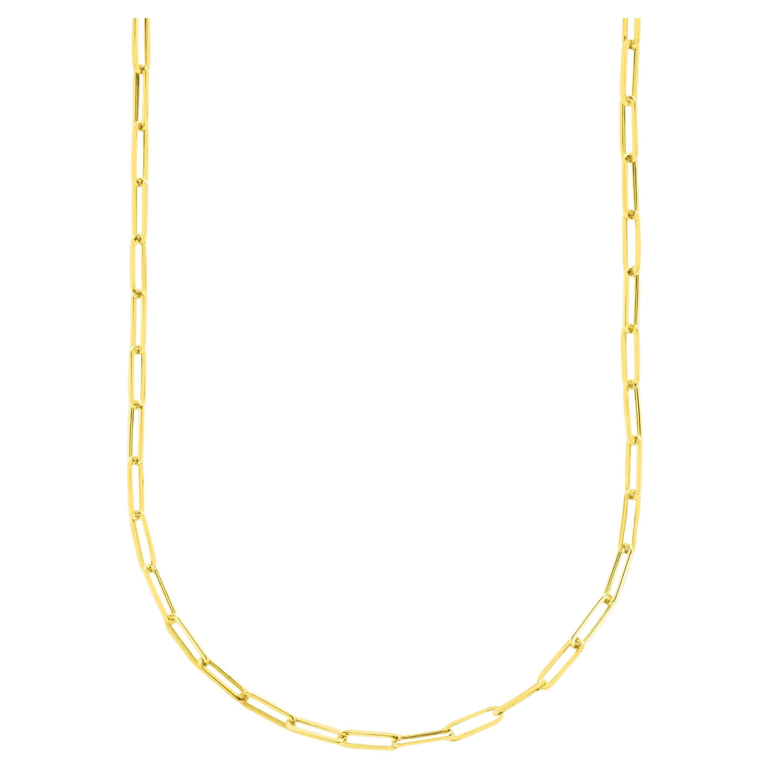 14K Solid Gold Paperclip Link Chain Necklace, Minimalist Everyday Jewelry For Sale