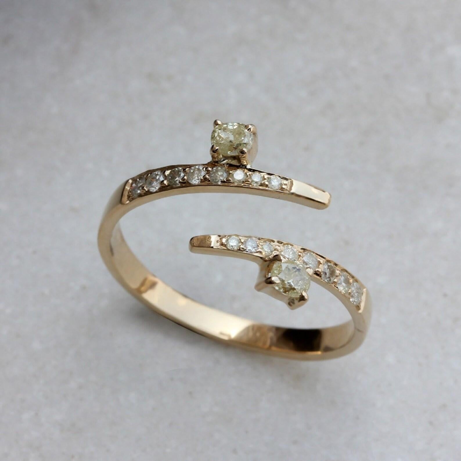 Art Deco 14K Solid Gold Pave Diamond Ring Minimalist Wedding Aniversary Gift For Women. For Sale