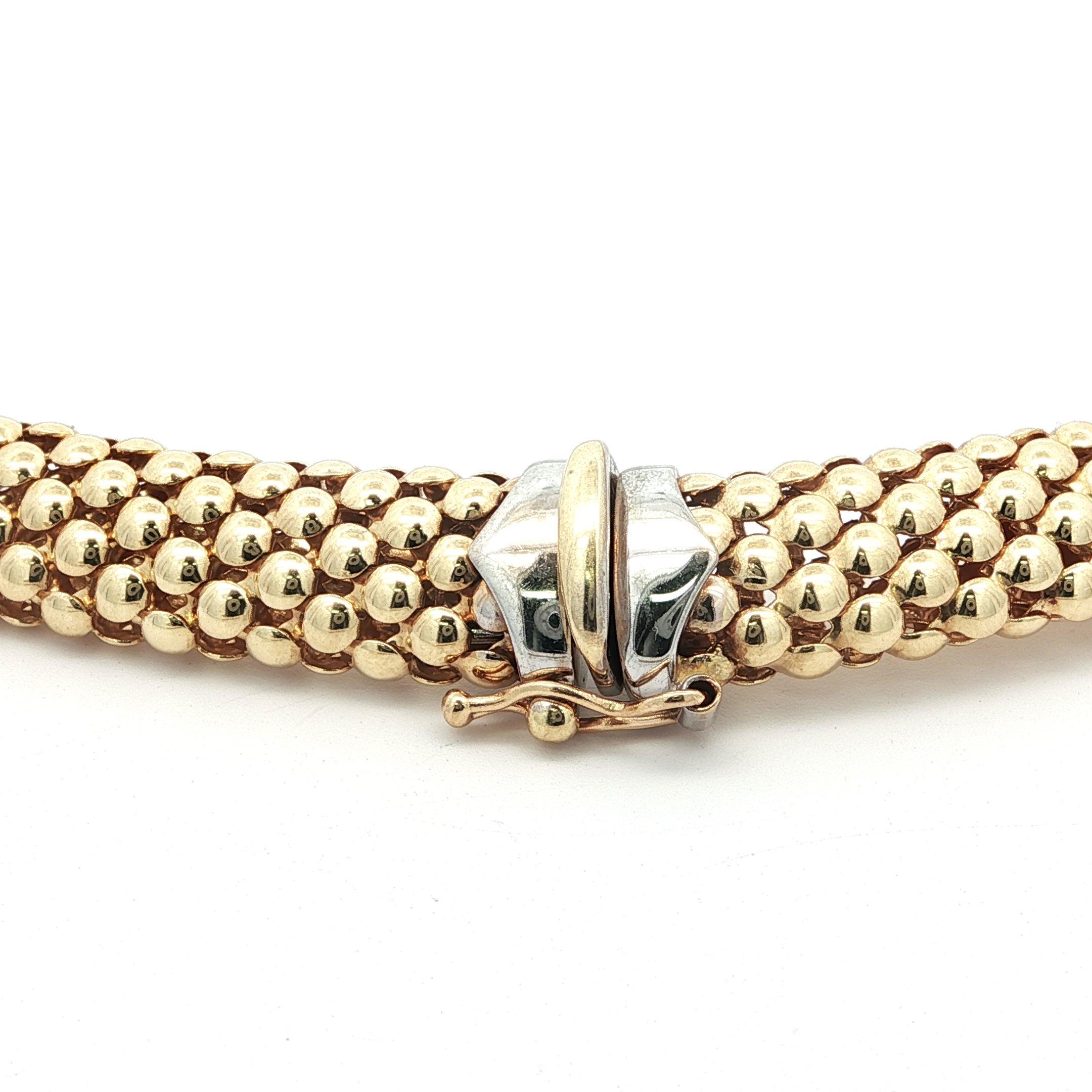 14k Solid Gold Pave Diamond Stationen breite Perlen Popcorn Link Choker Halskette (Brillantschliff) im Angebot