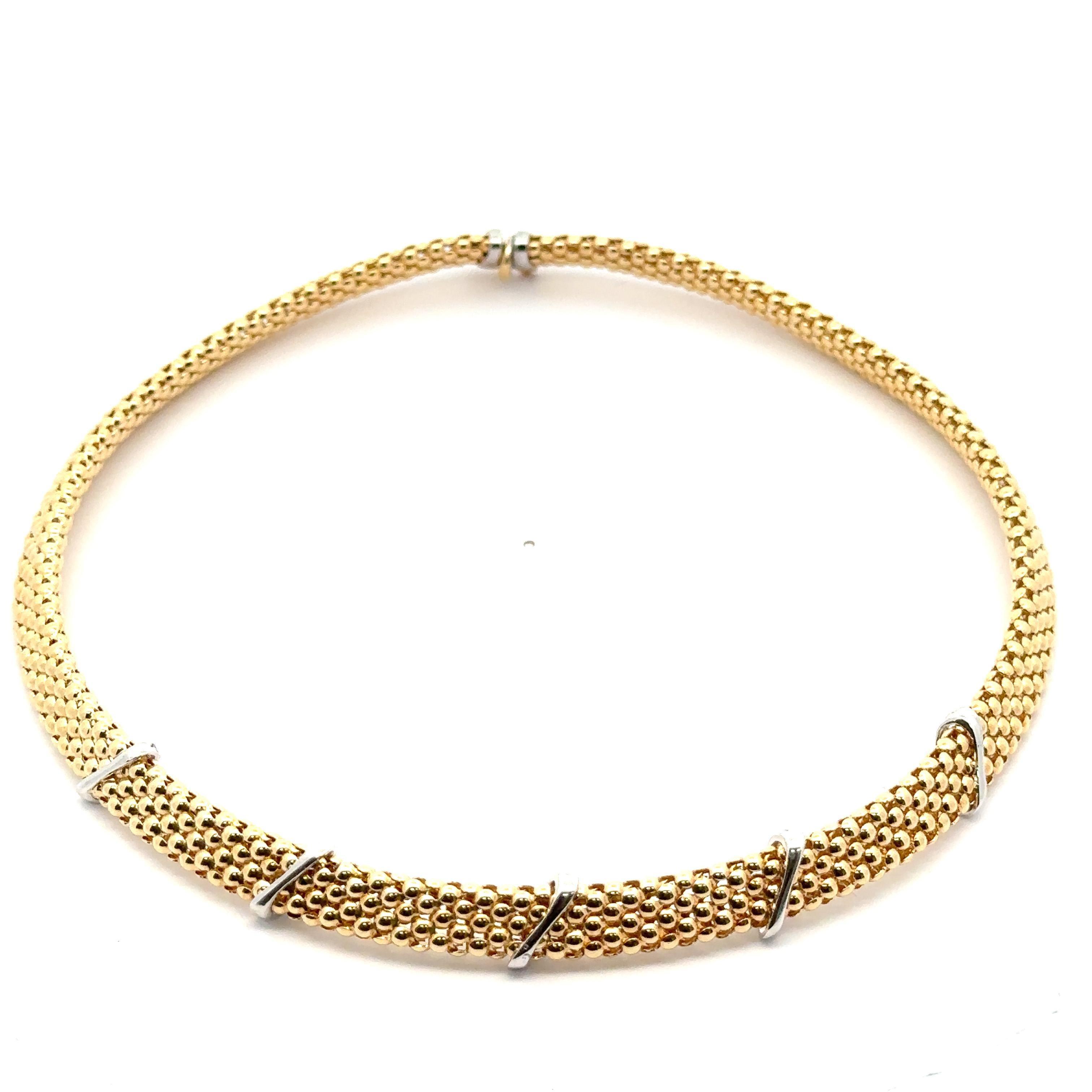 14k Solid Gold Pave Diamond Stationen breite Perlen Popcorn Link Choker Halskette Damen im Angebot