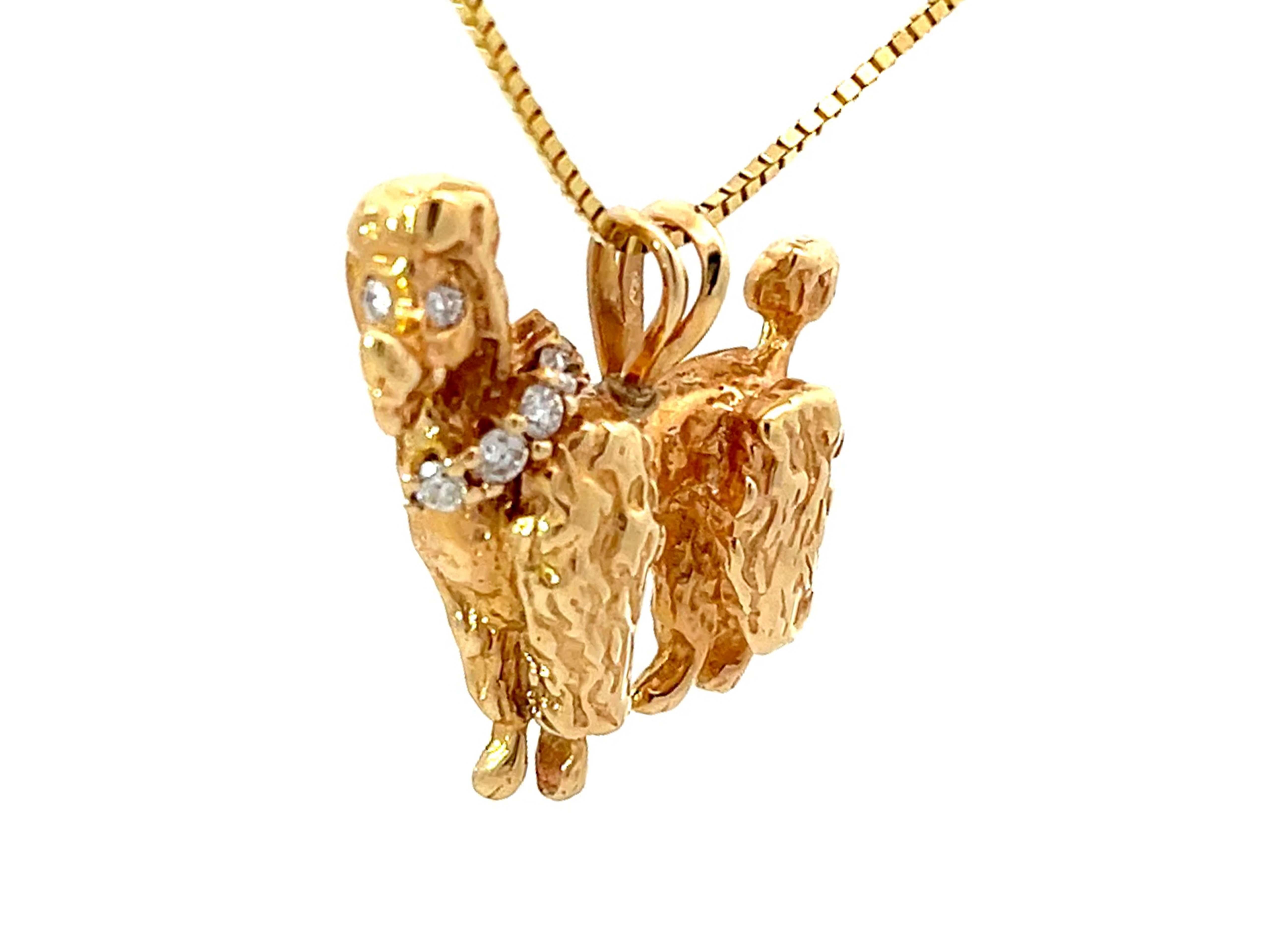 14K Massivgold Pudel-Diamant-Hunde-Halskette (Moderne) im Angebot