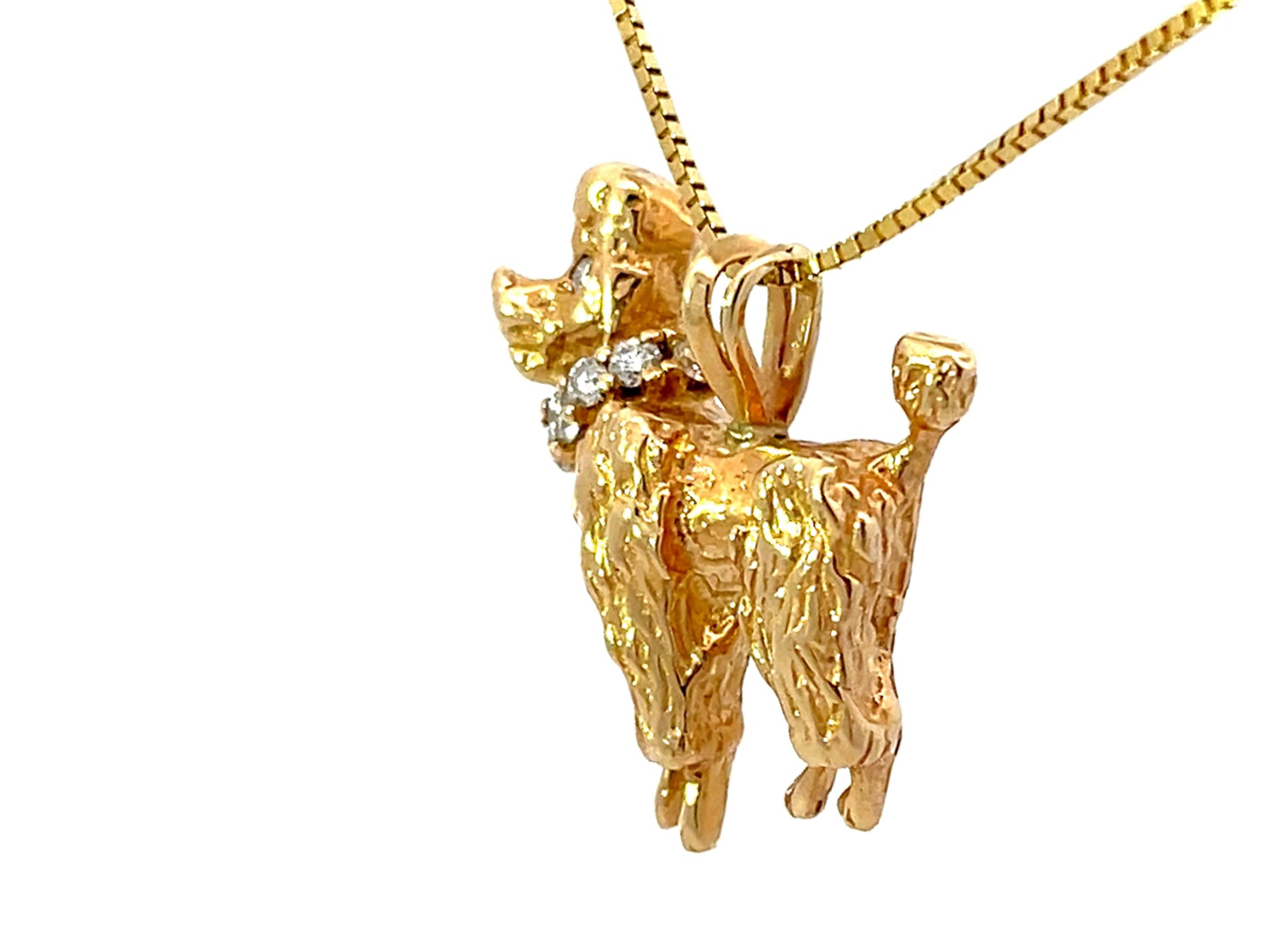 14K Massivgold Pudel-Diamant-Hunde-Halskette (Brillantschliff) im Angebot