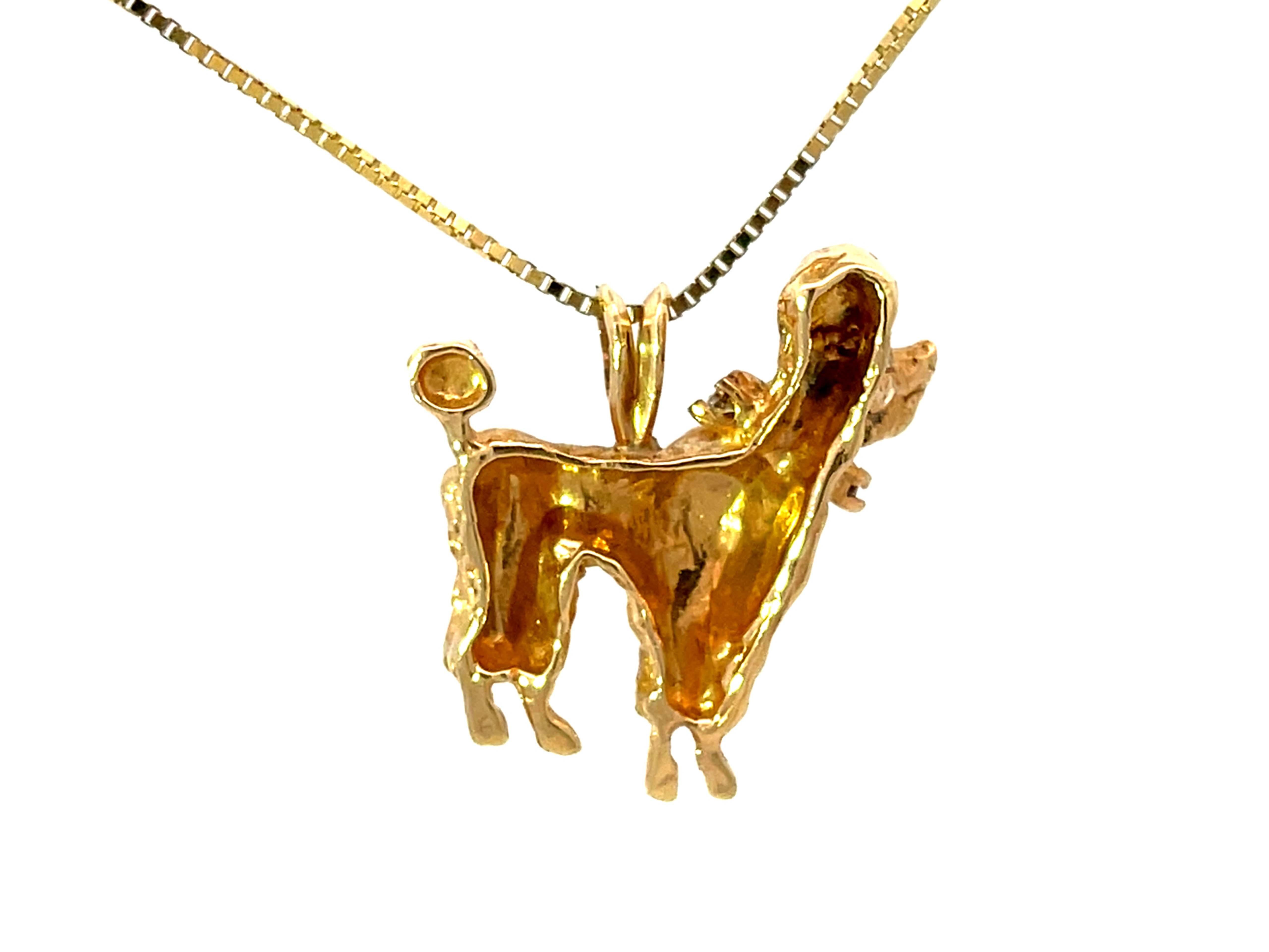 Brilliant Cut 14K Solid Gold Poodle Diamond Dog Necklace For Sale