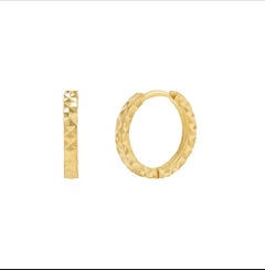 14K Solid Gold Prism Diamond Cut Huggie Earrings For Women Minimalist Hoops