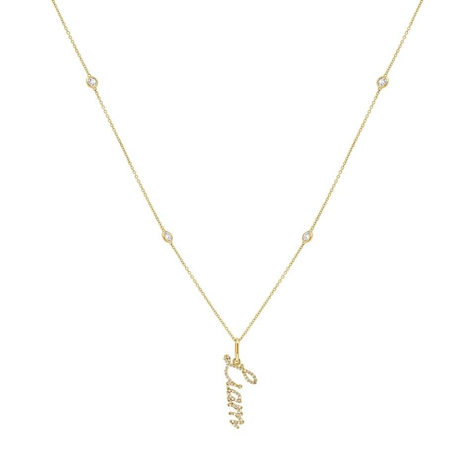 Round Cut 14K Solid Gold Quad Diamond Bezel Charm Chain Necklace For Sale