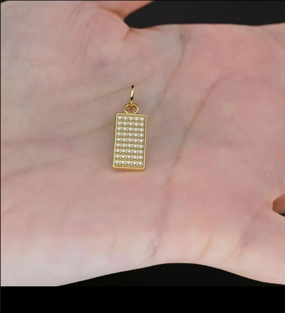 Art déco 14K Or massif Pendentif breloque diamant rectangulaire or massif Findings 19x7mm en vente