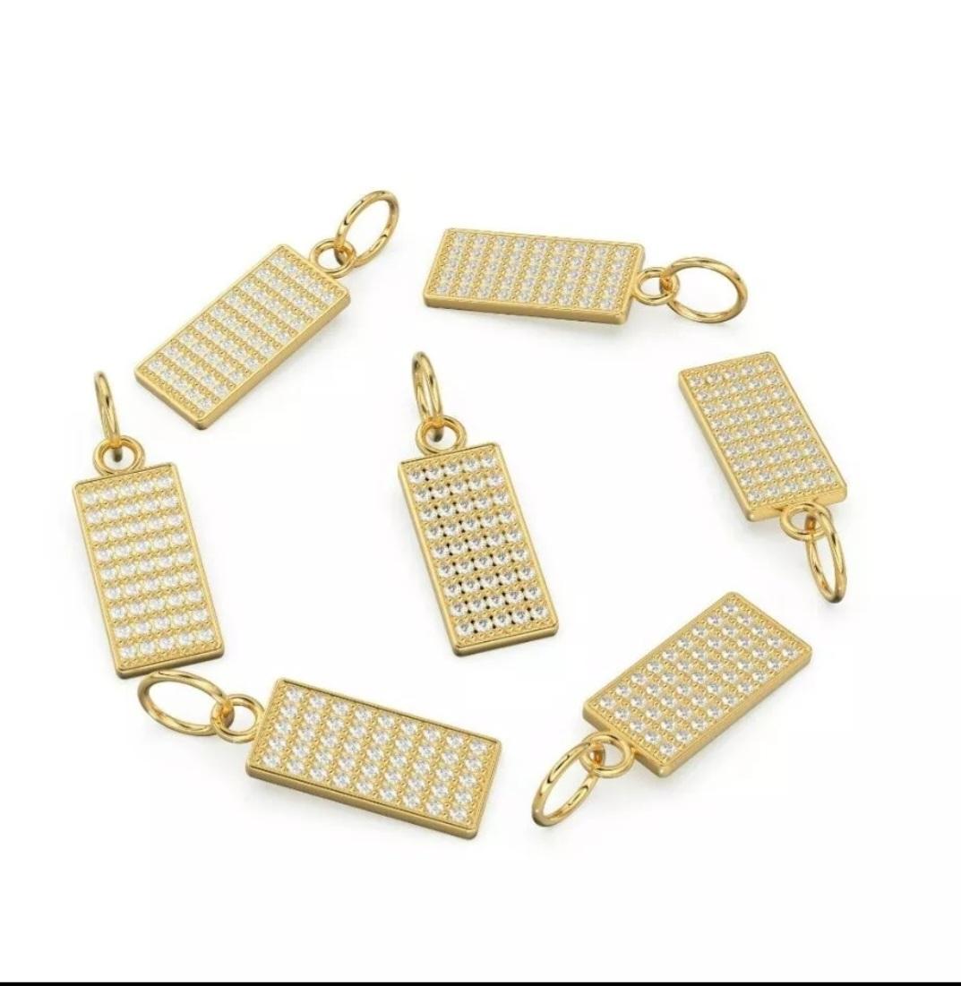14K Or massif Pendentif breloque diamant rectangulaire or massif Findings 19x7mm Unisexe en vente