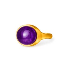 14k massiver Goldring mit Amethyst-Cabochon
