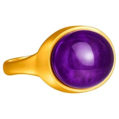 14k solid gold ring with amethyst cabochon