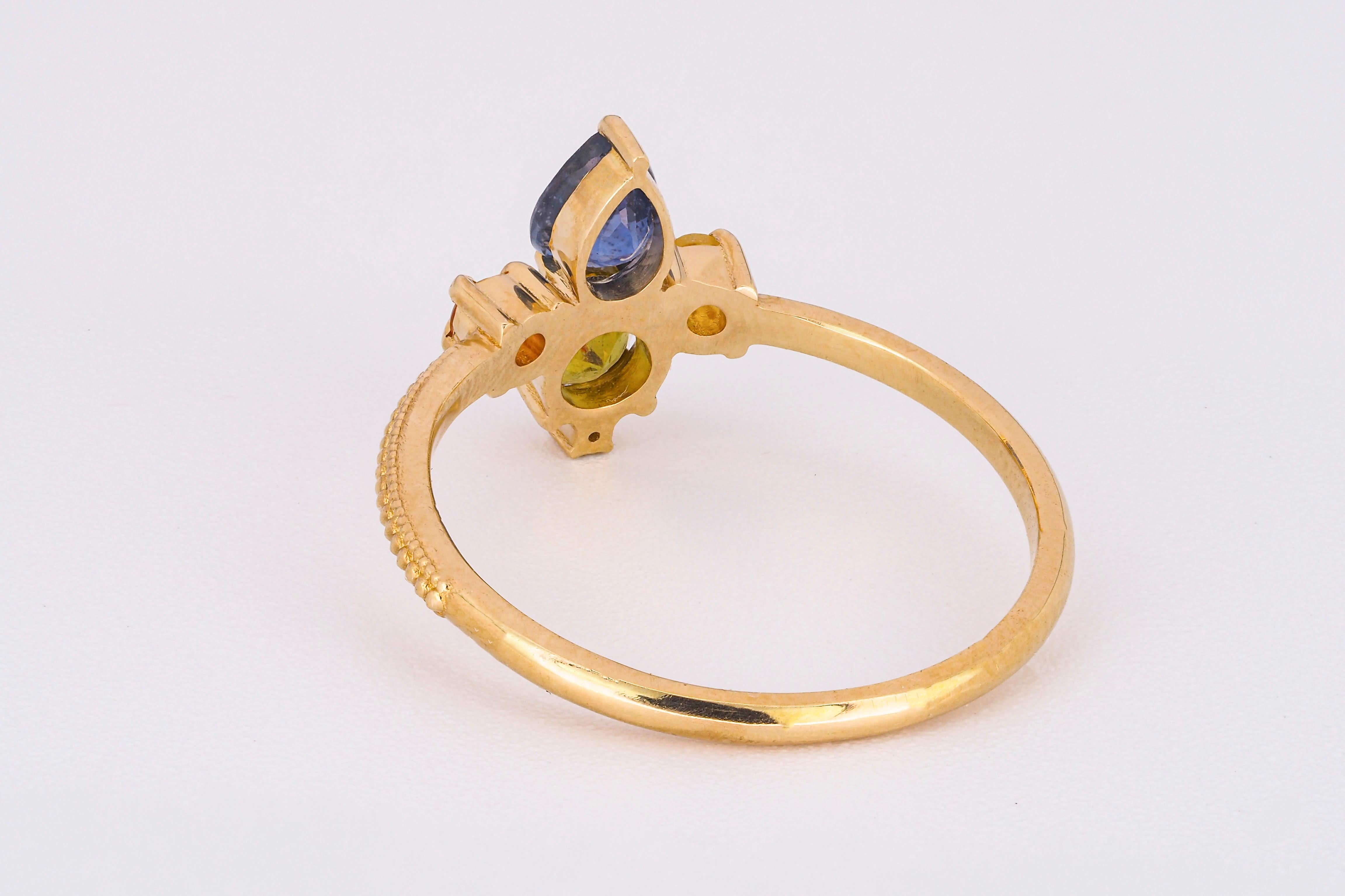 For Sale:  14k Solid Gold Ring with Chrome Diopside and Sapphires 2