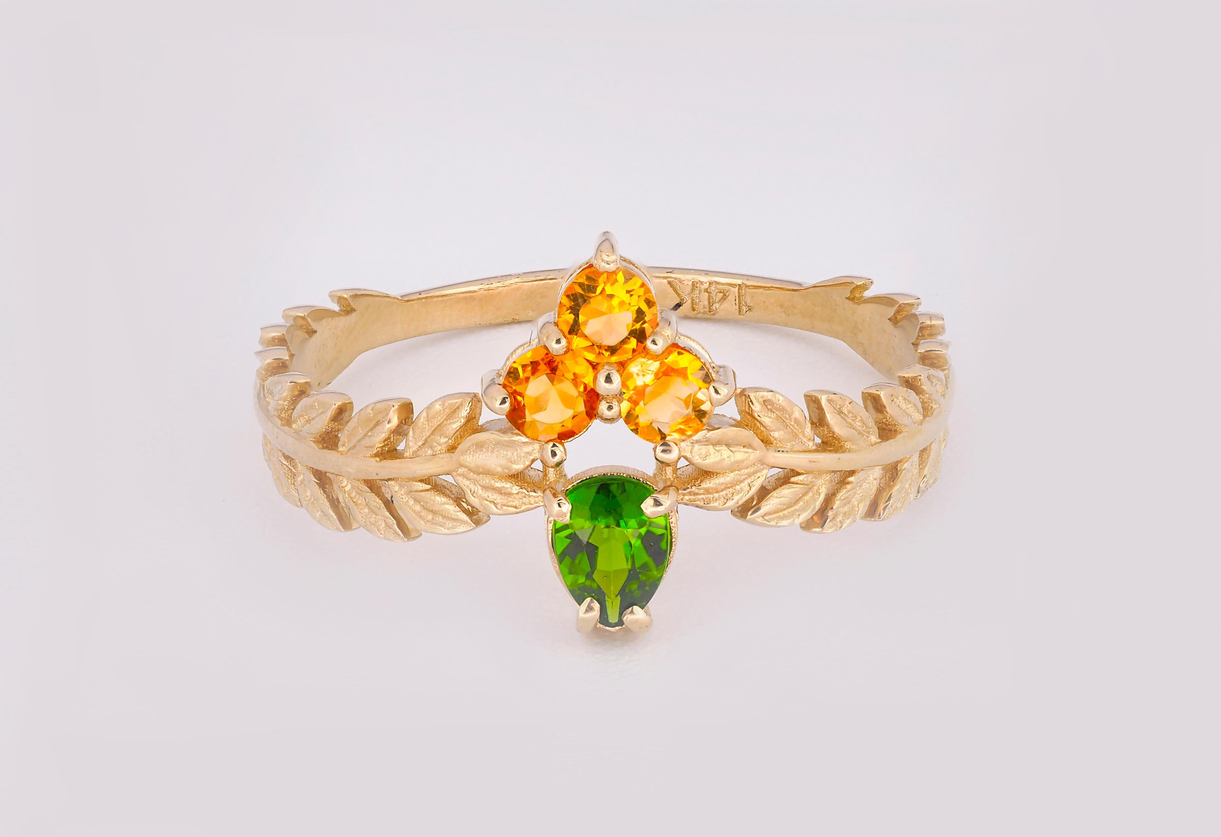 For Sale:  14k Solid Gold Ring with Chrome Diopside and Sapphires 4