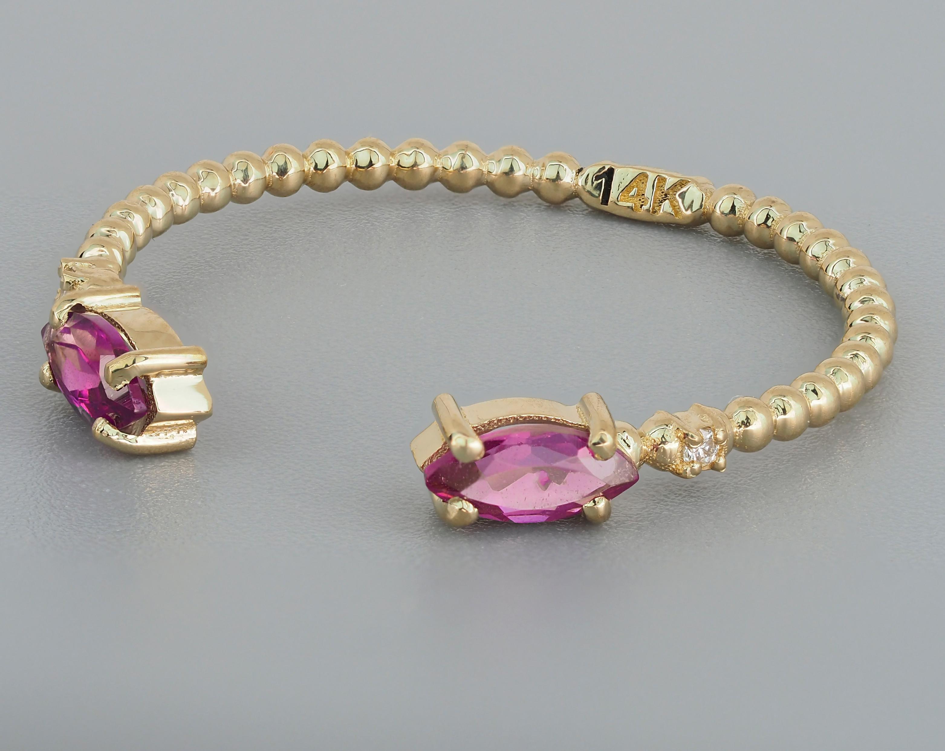 For Sale:  Open ended ring with garnets in 14k gold. 4