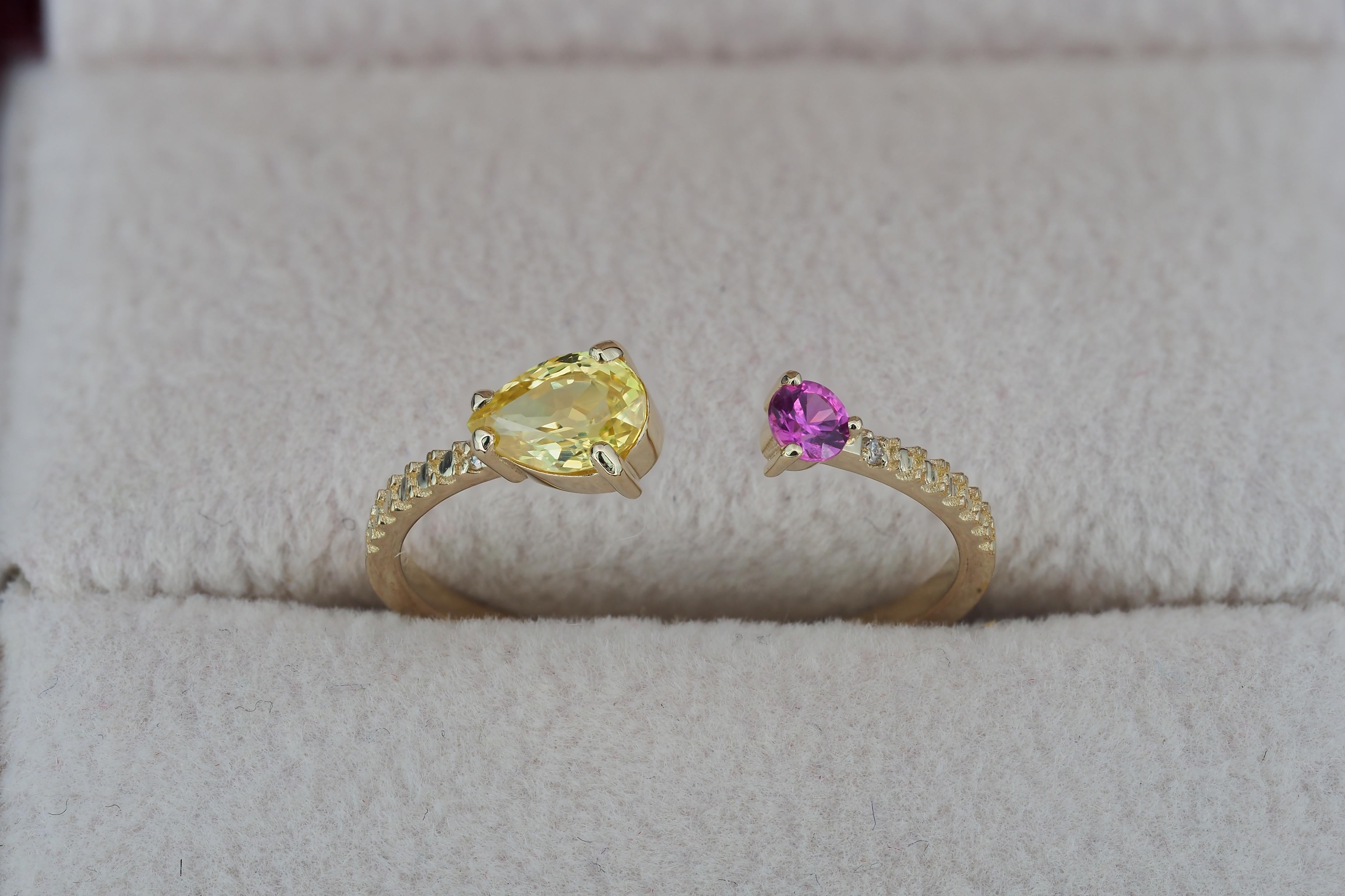 For Sale:  Open ended ring with yellow and pink sapphires 5
