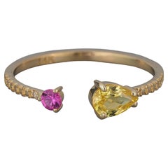 14k Solid Gold Ring with Natural Sapphires and Diamond
