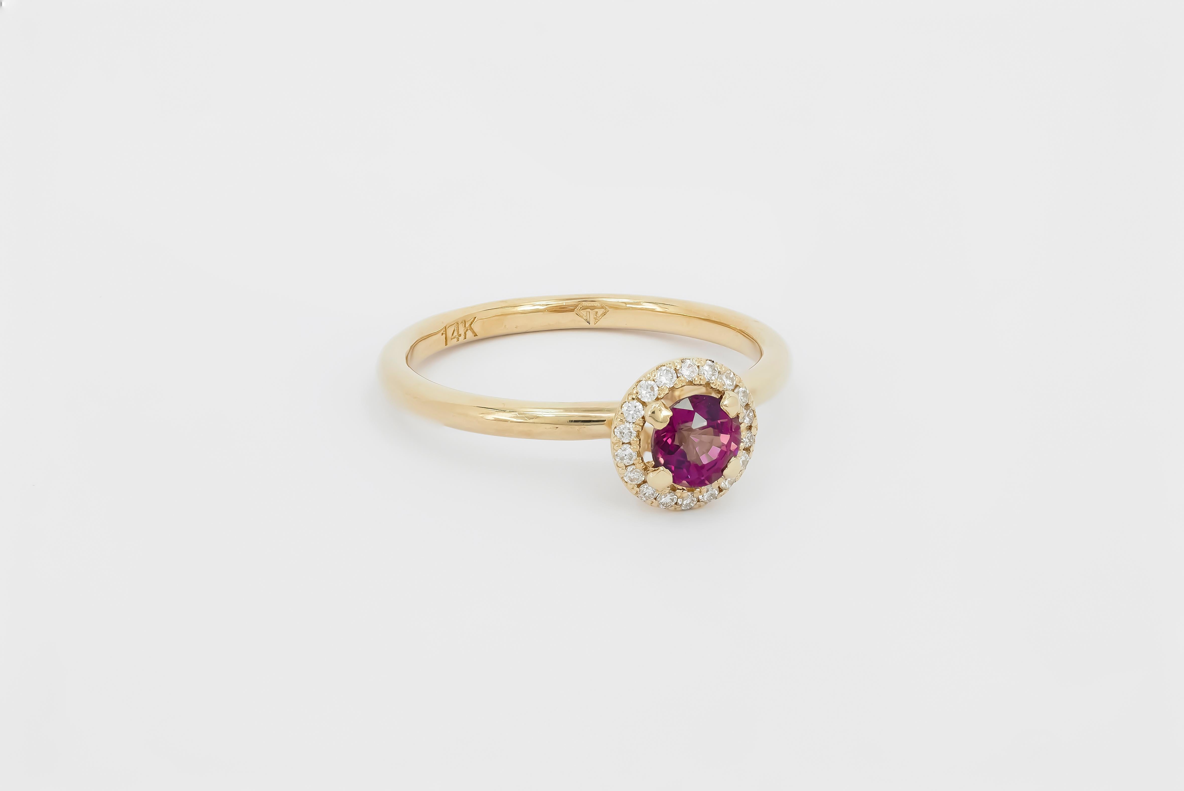 For Sale:  14k Solid Gold Ring with Natural Spinel and Diamonds 10