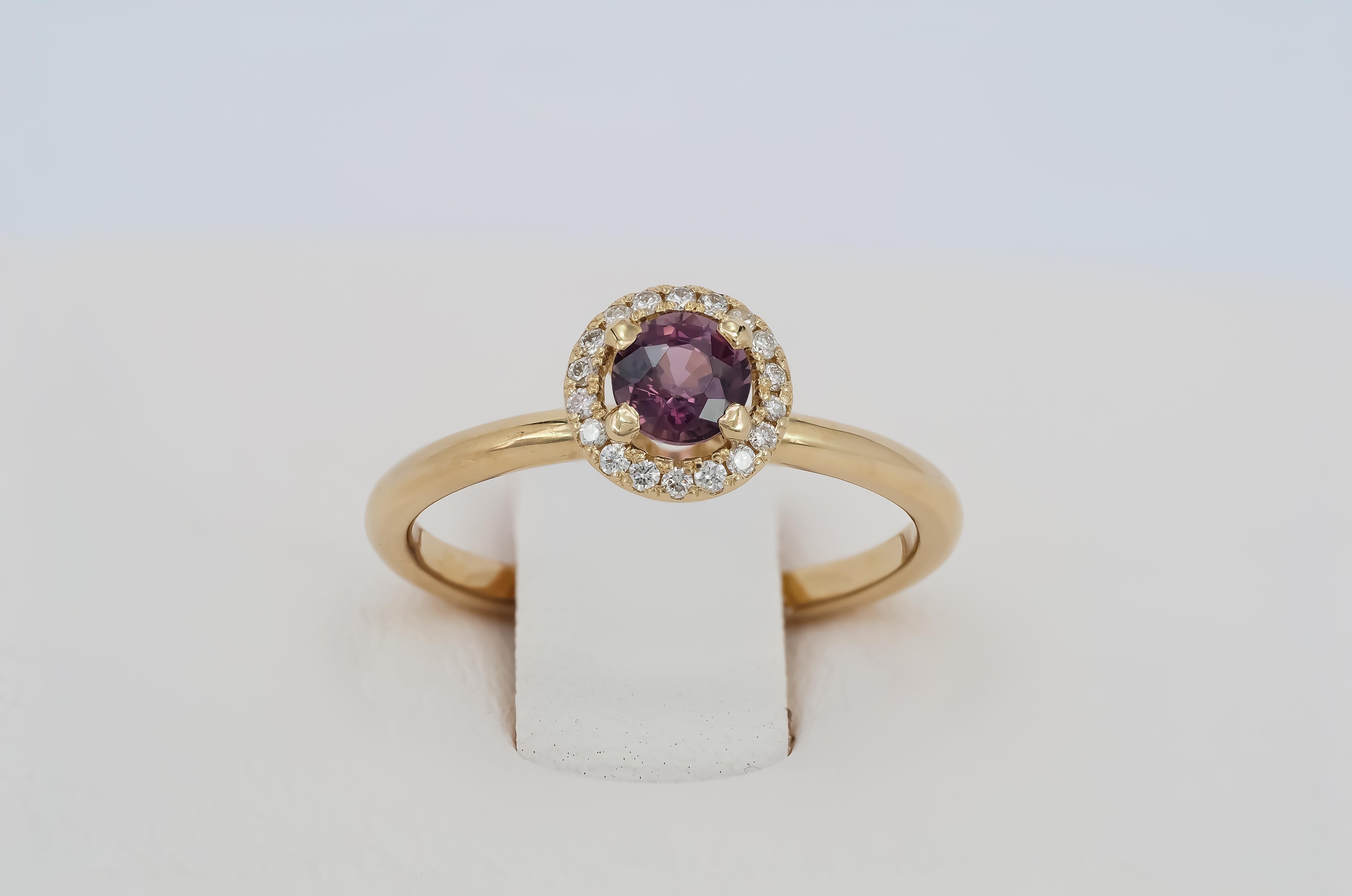 For Sale:  14k Solid Gold Ring with Natural Spinel and Diamonds 12