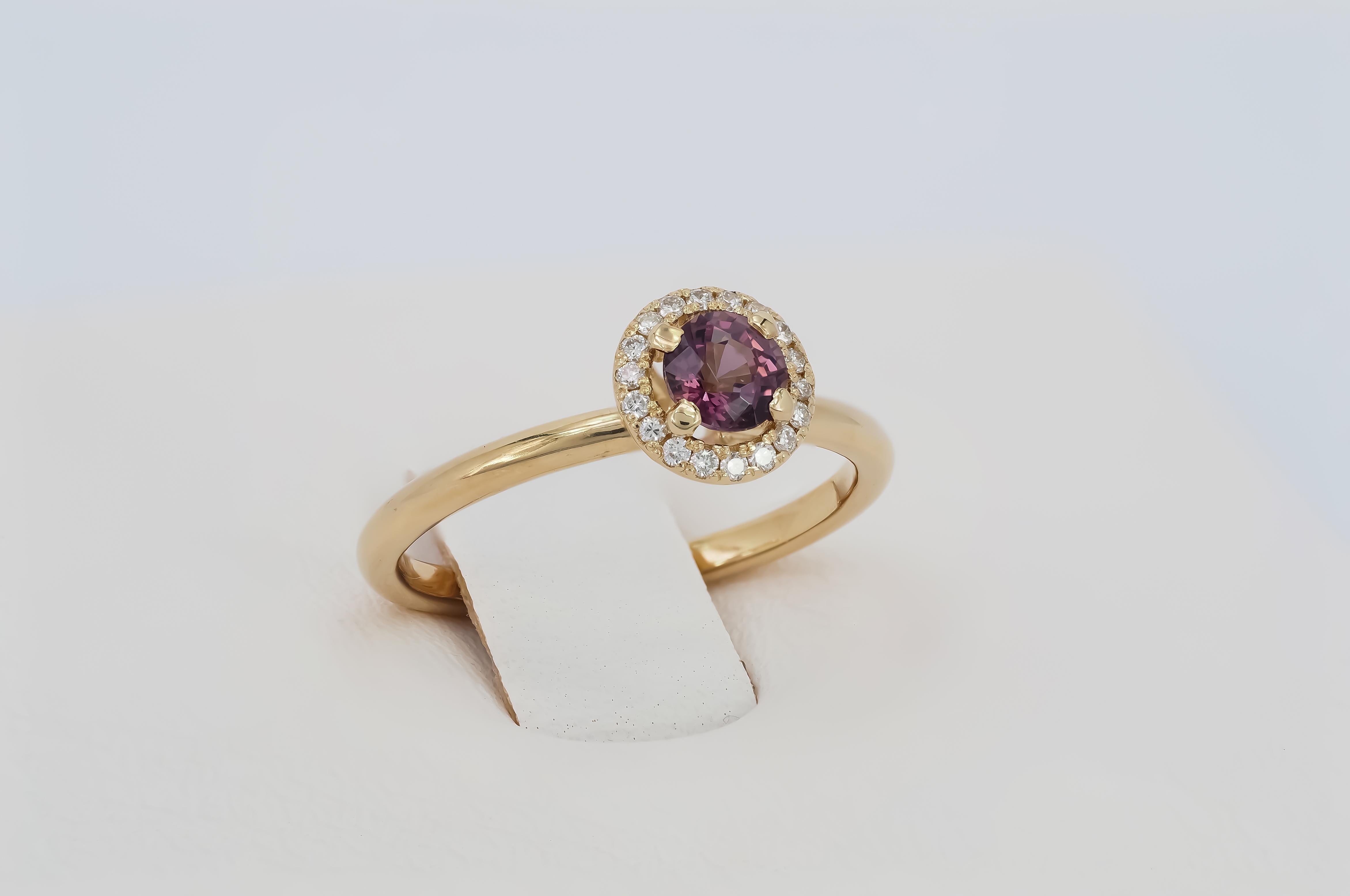 For Sale:  14k Solid Gold Ring with Natural Spinel and Diamonds 13