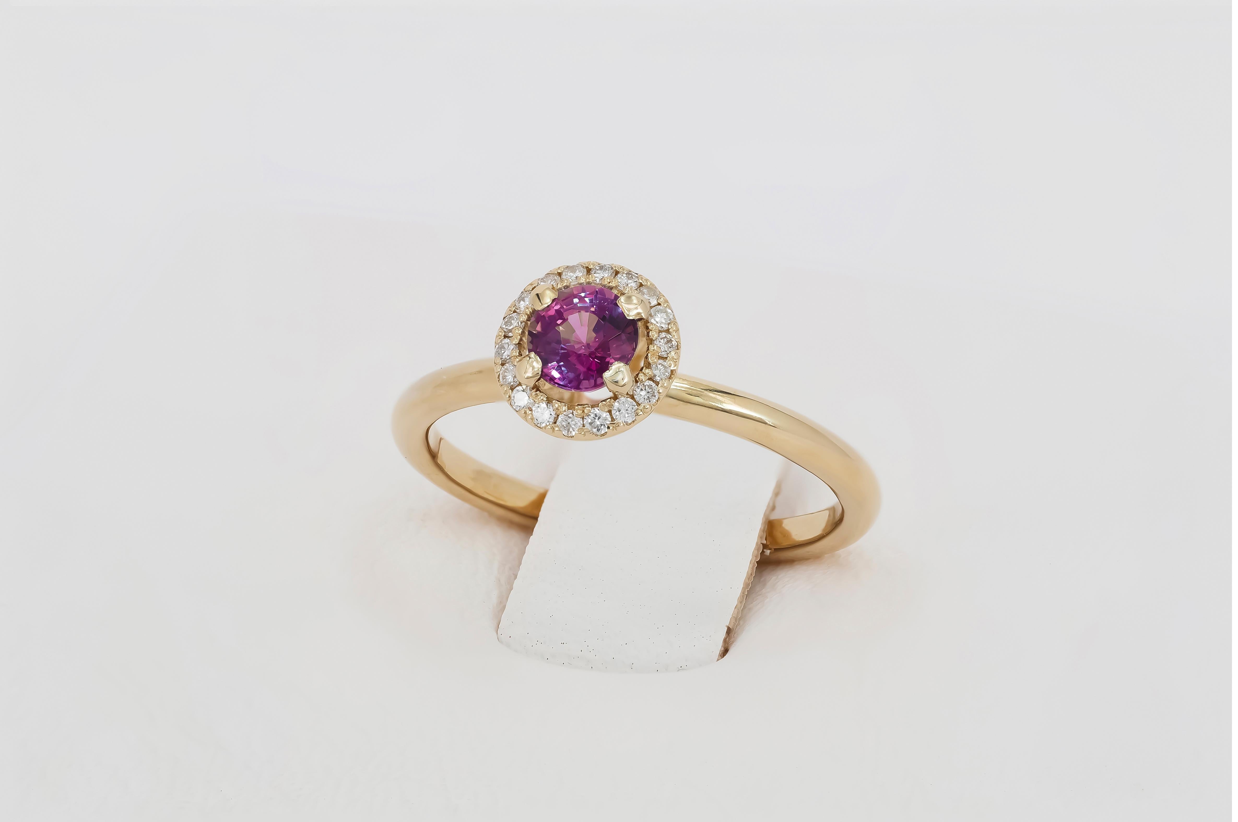 For Sale:  14k Solid Gold Ring with Natural Spinel and Diamonds 14