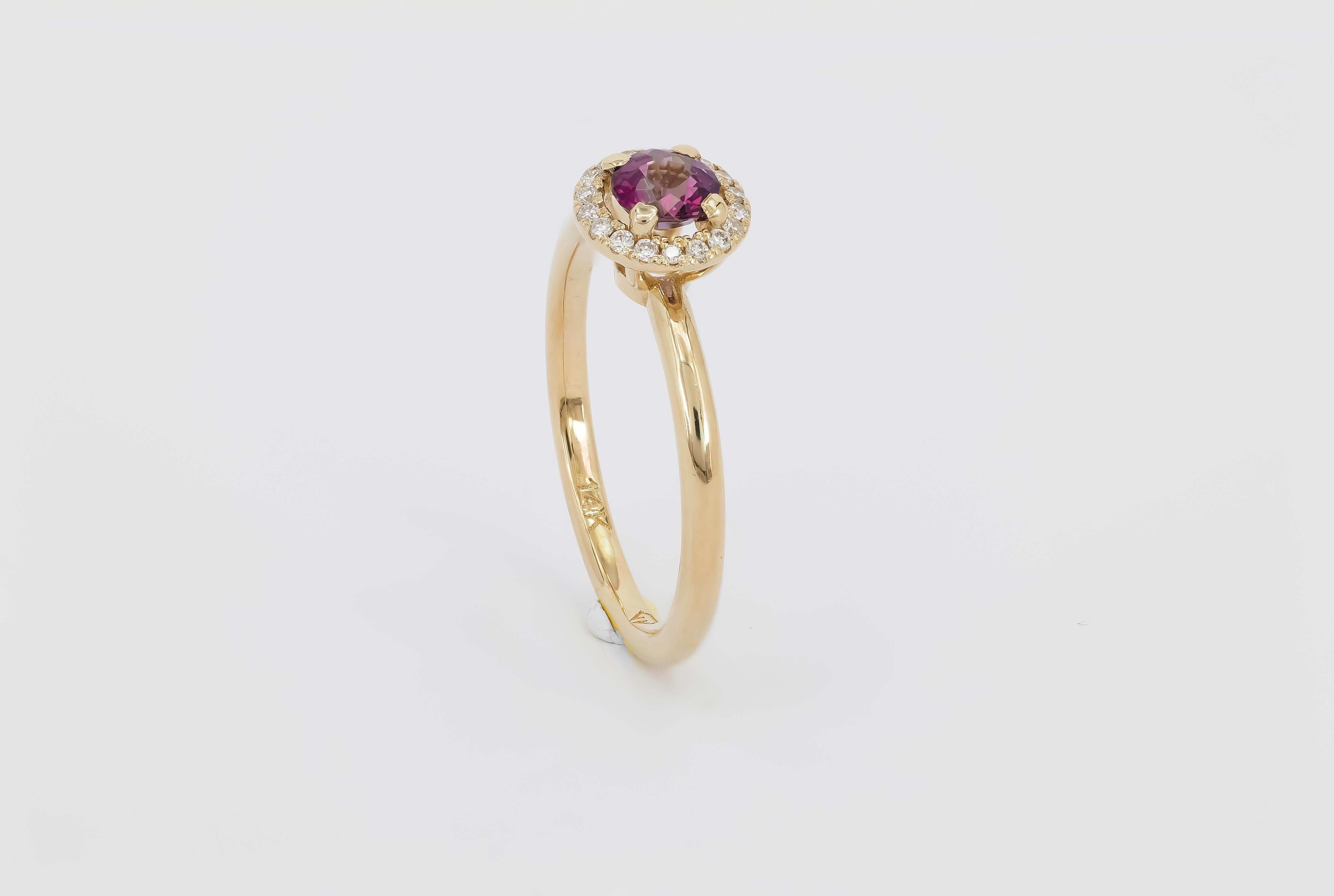 For Sale:  14k Solid Gold Ring with Natural Spinel and Diamonds 15