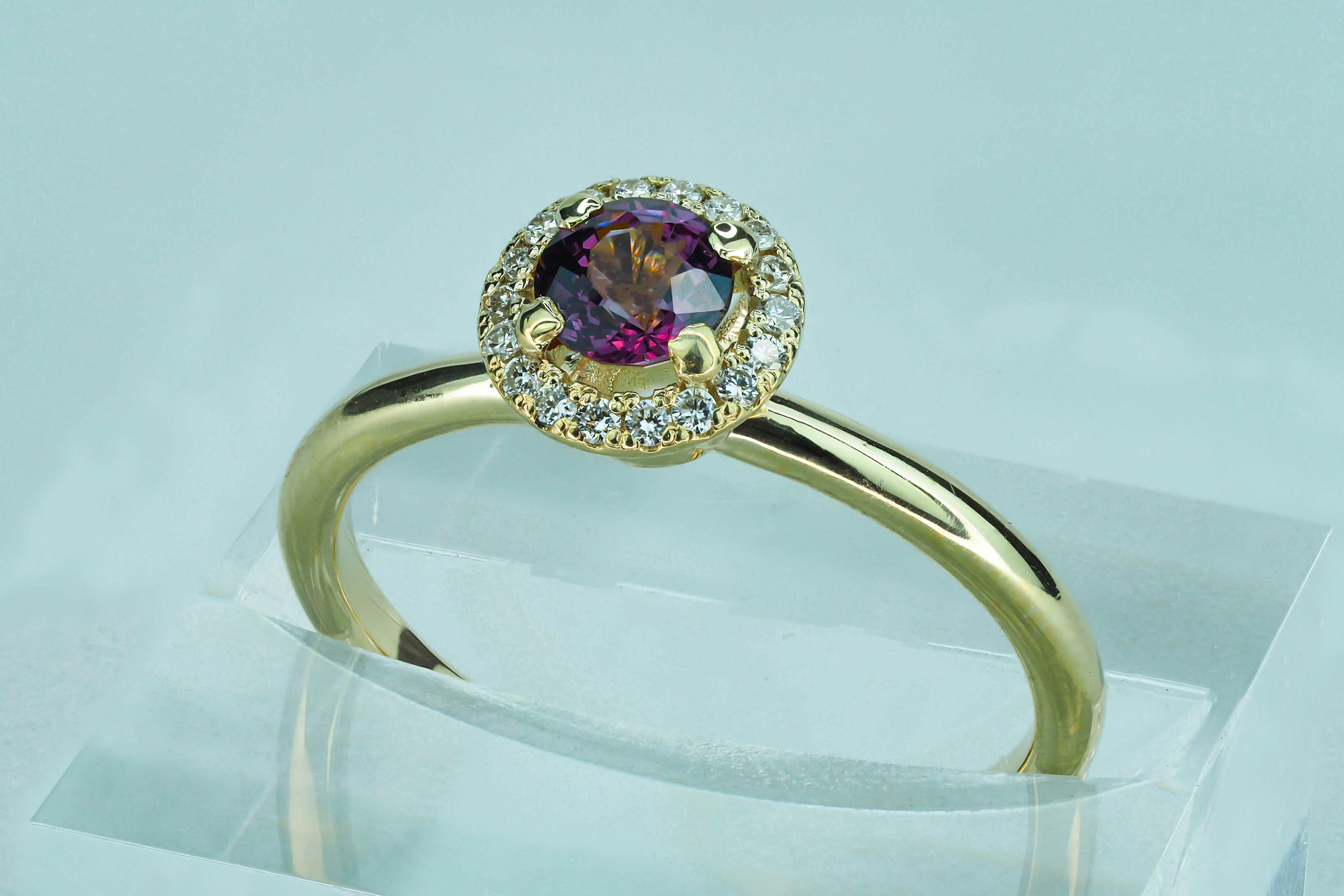 For Sale:  14k Solid Gold Ring with Natural Spinel and Diamonds 2