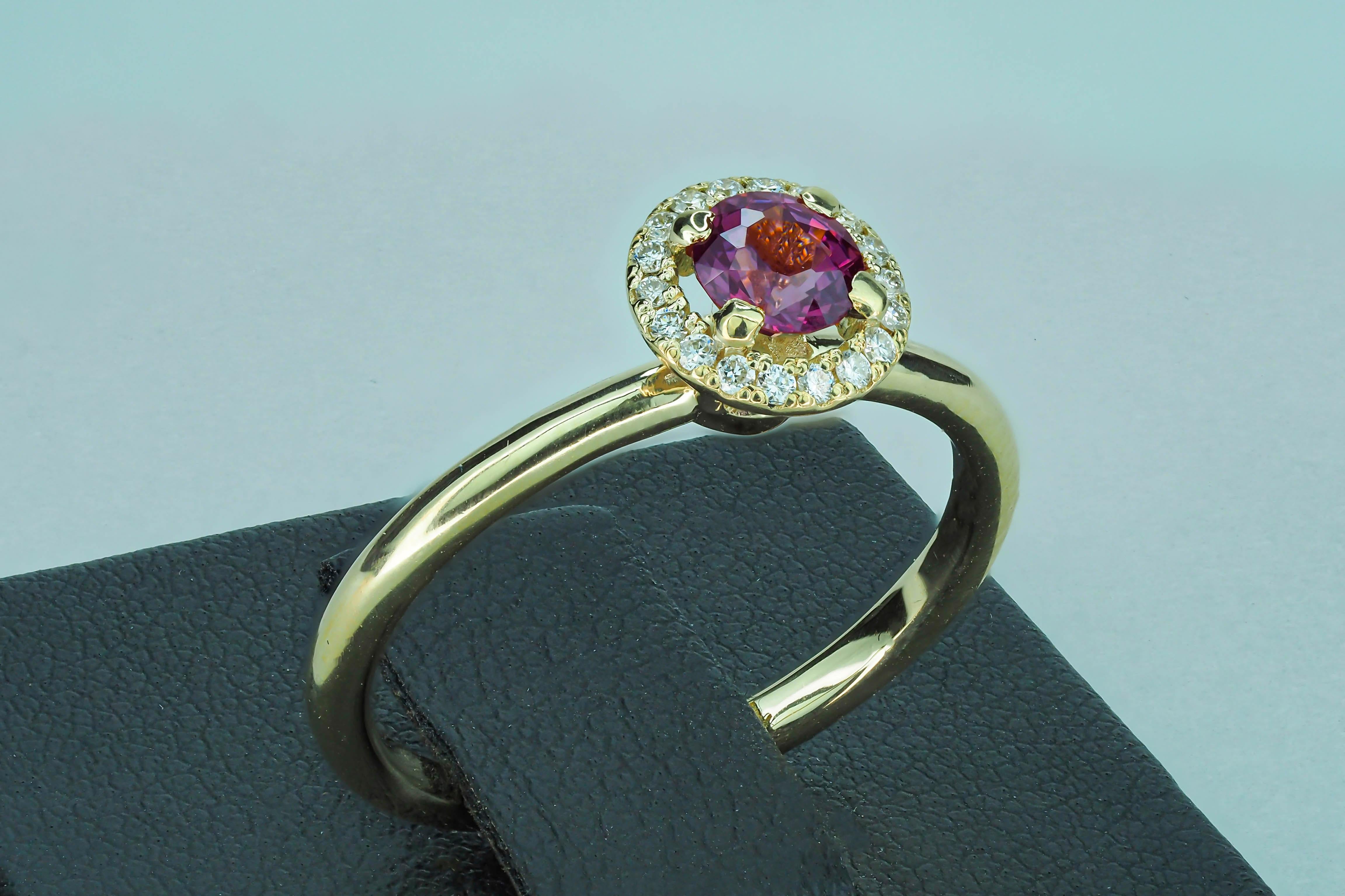 For Sale:  14k Solid Gold Ring with Natural Spinel and Diamonds 3