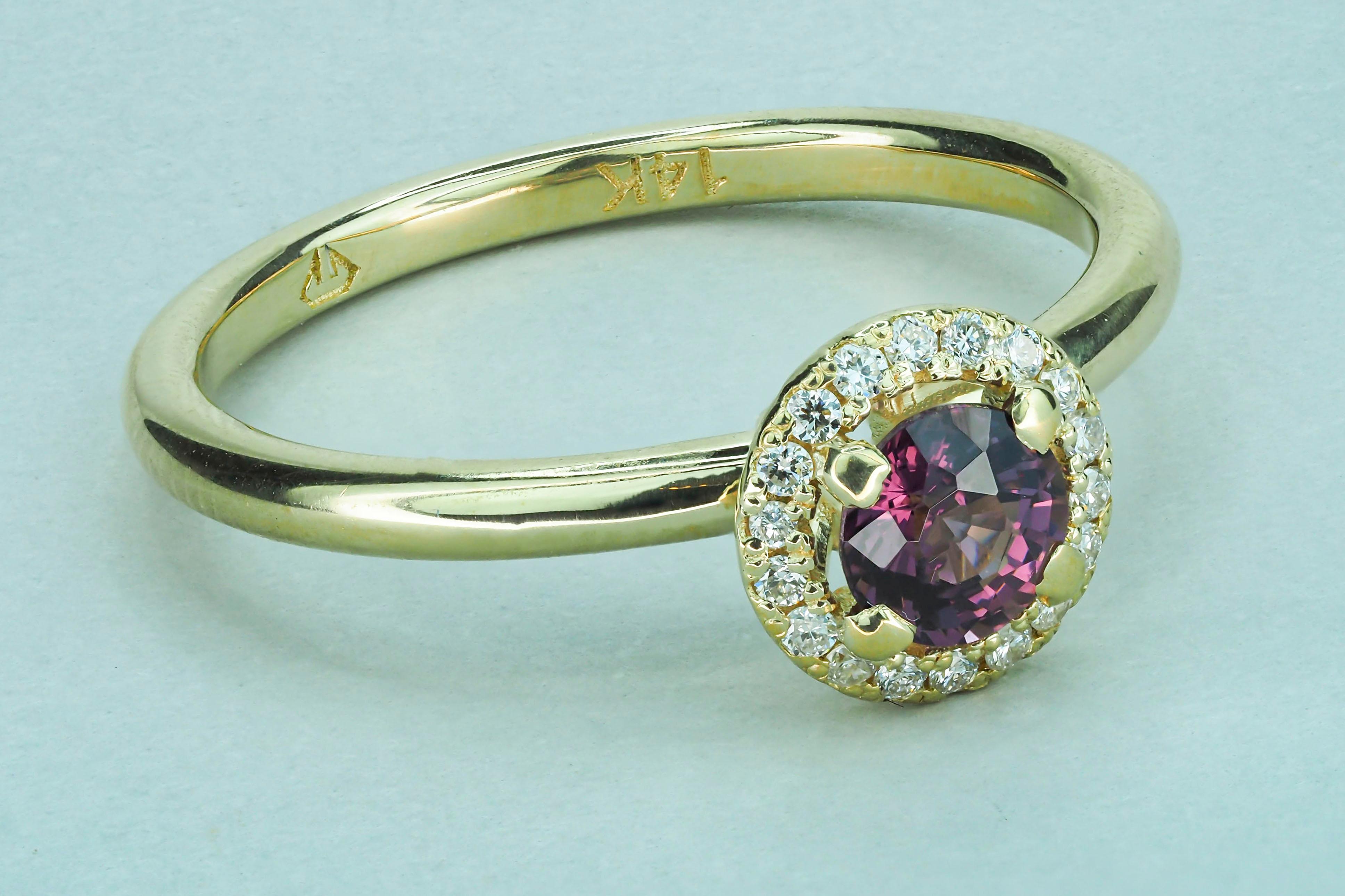 For Sale:  14k Solid Gold Ring with Natural Spinel and Diamonds 4