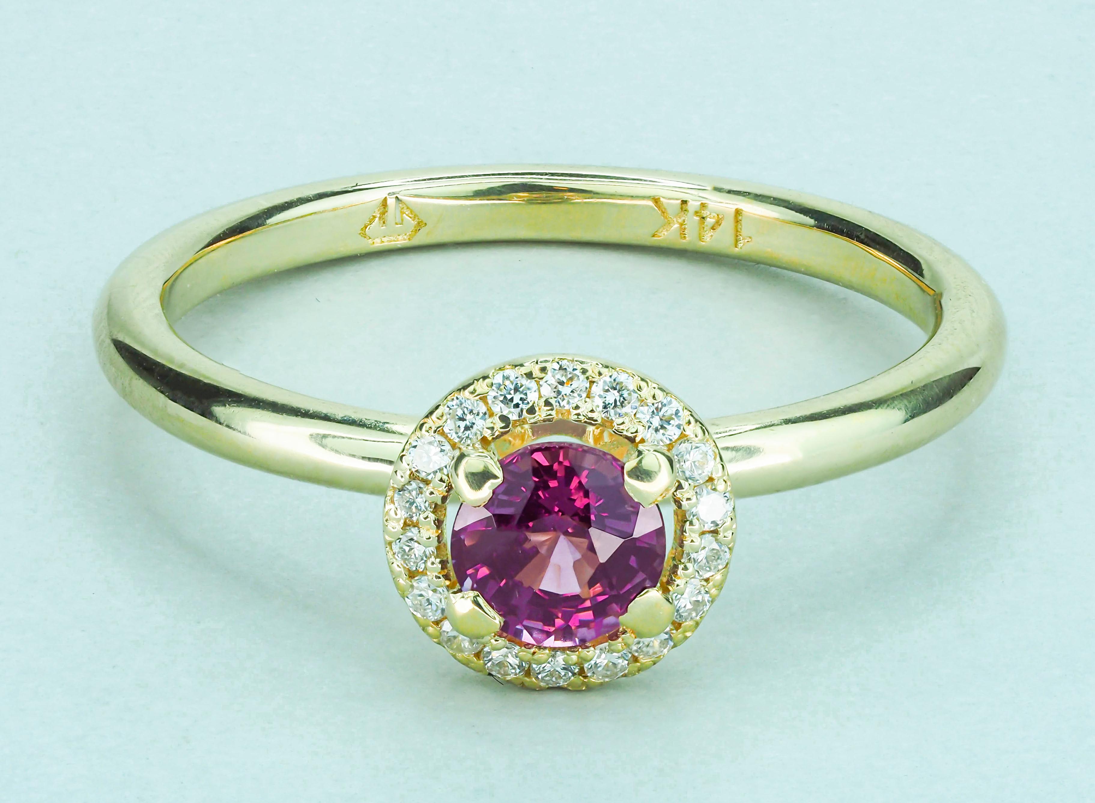 For Sale:  14k Solid Gold Ring with Natural Spinel and Diamonds 5