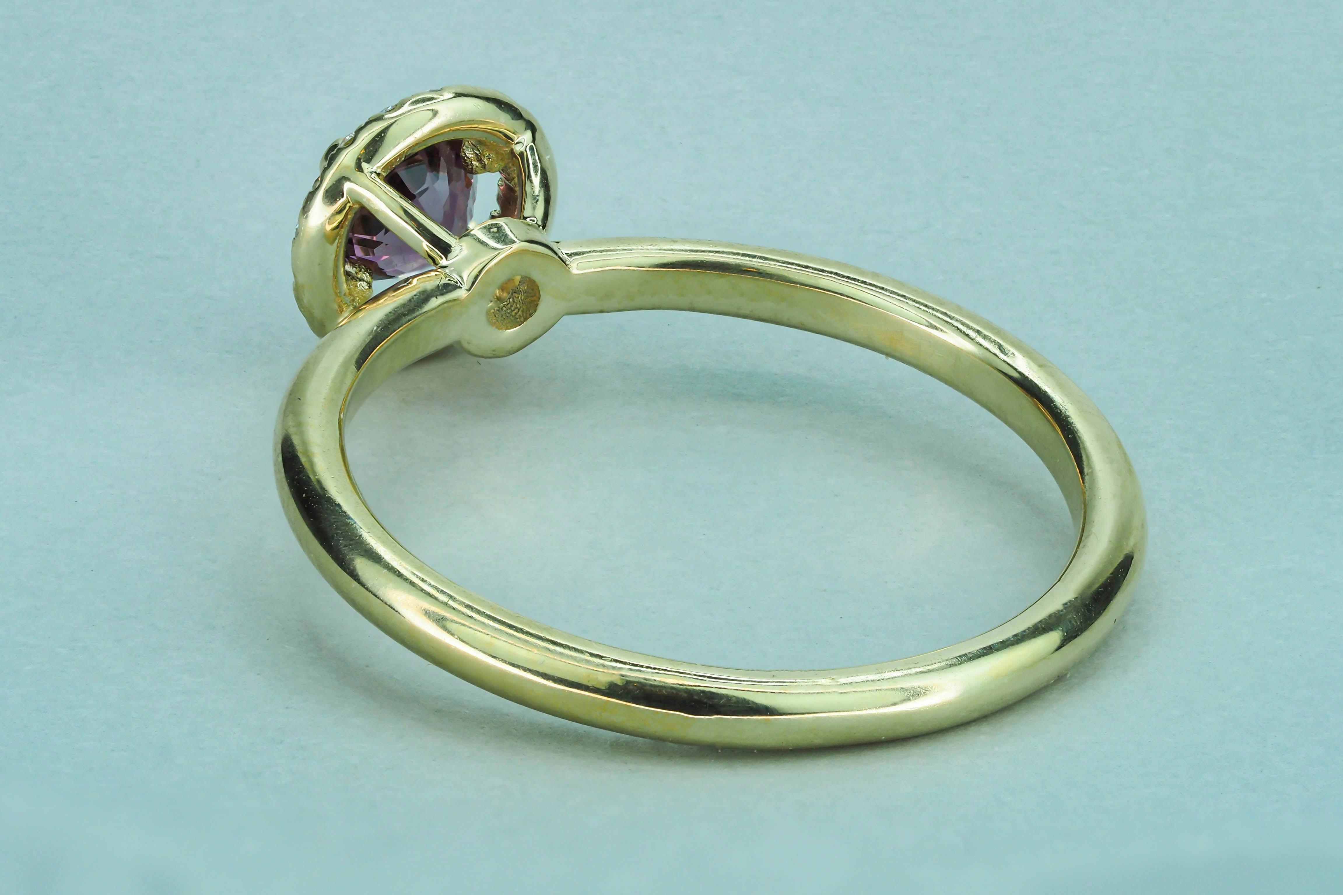 For Sale:  14k Solid Gold Ring with Natural Spinel and Diamonds 6