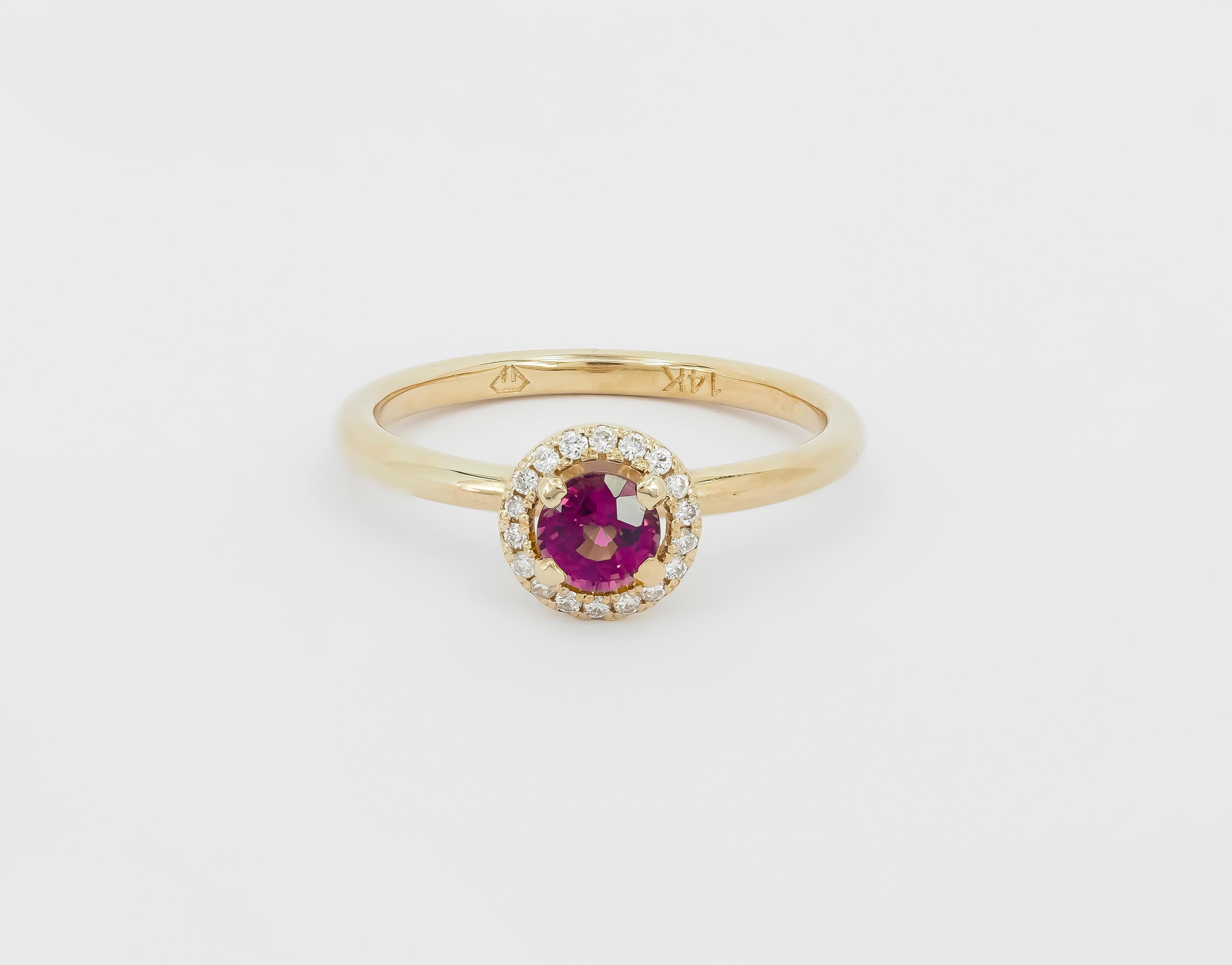 For Sale:  14k Solid Gold Ring with Natural Spinel and Diamonds 8