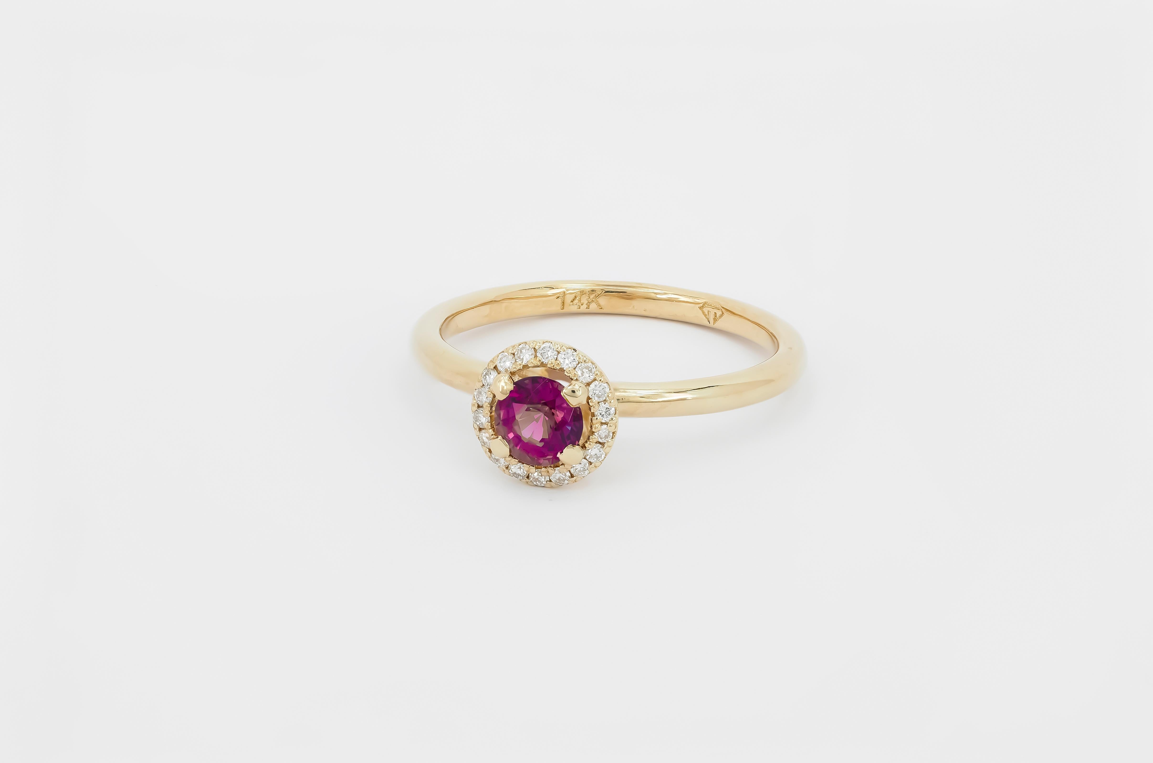 For Sale:  14k Solid Gold Ring with Natural Spinel and Diamonds 9