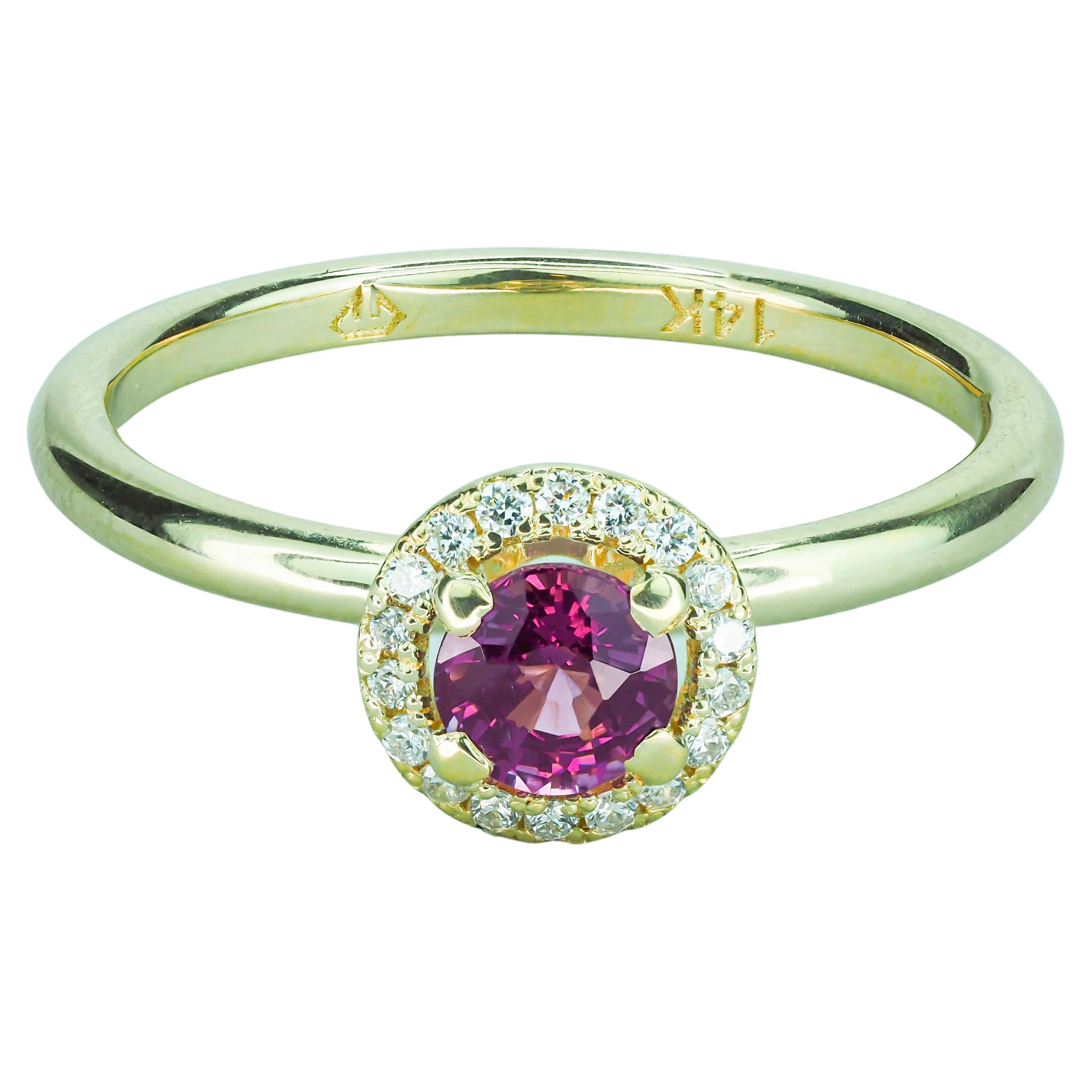 For Sale:  14k Solid Gold Ring with Natural Spinel and Diamonds